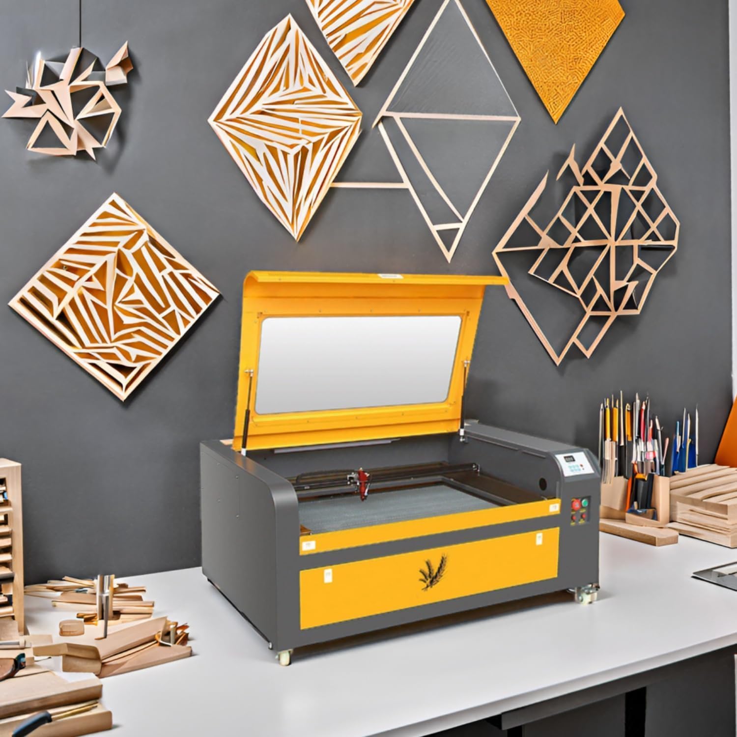 100W Lasergravurmaschine CO2 Lasergravierer 900 x 600 mm CO2 Laser Cutter Laser Cutting Engraving Engraver Cutter Integrierte Lasergravur Gravurmaschine für Holz und Leder mit Lightburn Software