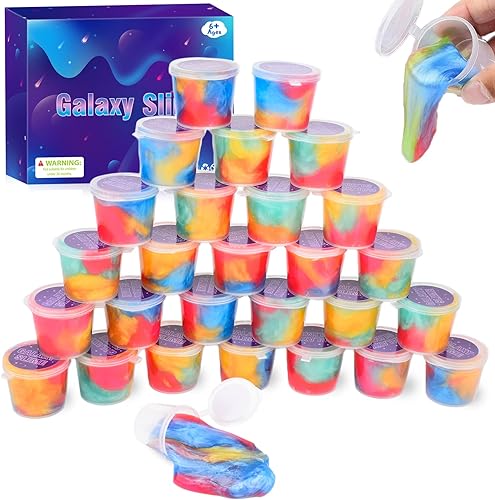 D'ALBA Kit de slime de galaxia, paquete de 28 unidades a granel, recuerdo de fiesta para niños, antiadherente, alivio del estrés, juguete de masilla