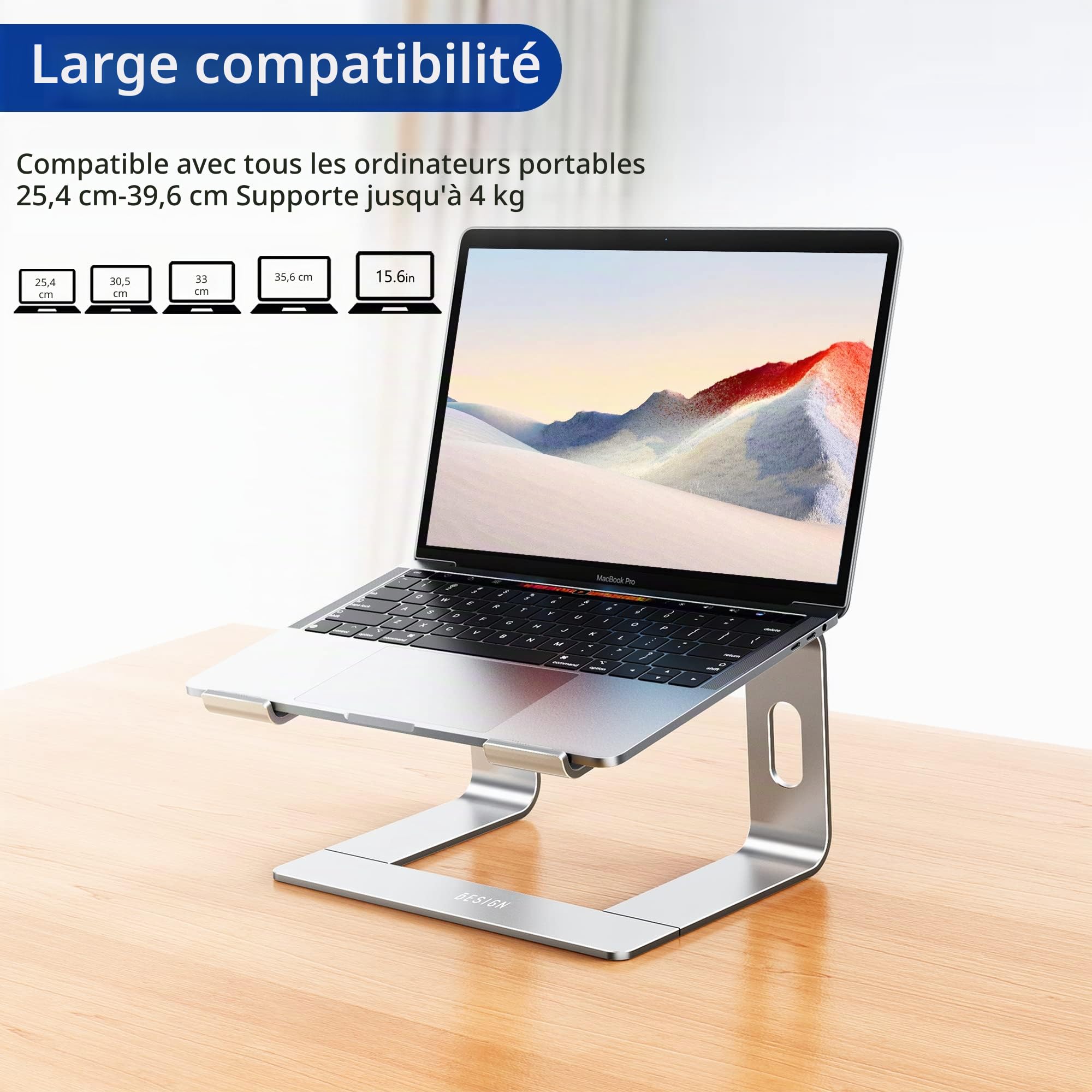 BESIGN LS03S Support Ordinateur Portable Aluminium Ergonomique 10-15,6 Pouces Métal Argent