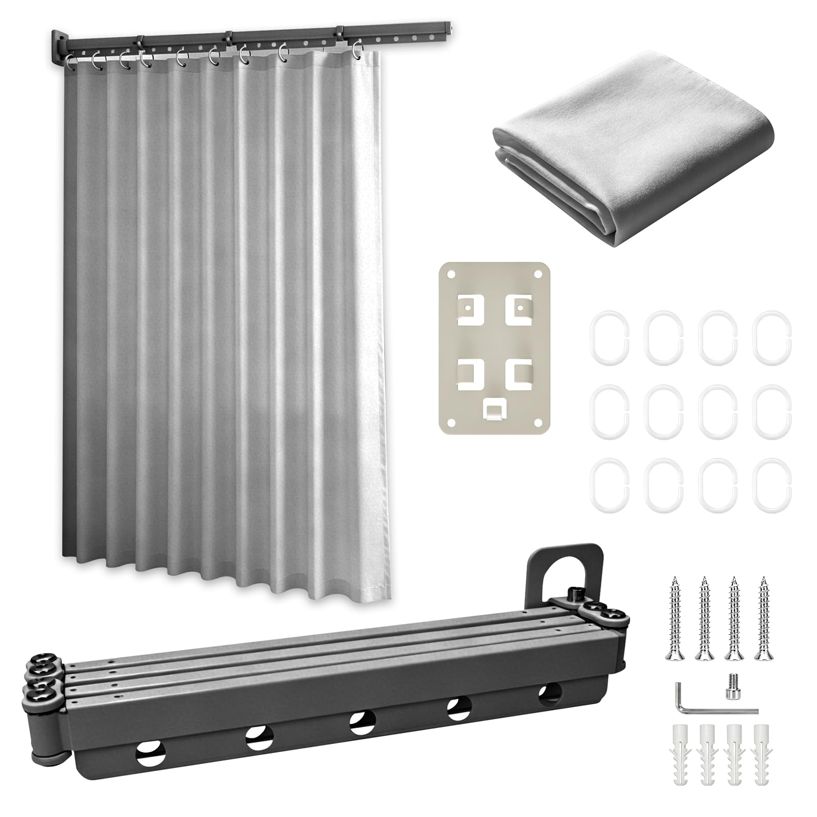 Rideau de douche pliable avec tringle, tringle de douche pliable en 4 sections, t-ringle d'angle murale pour salle de bain,baignoire,vestiaire,pliable et peu encombrante,sans perçage