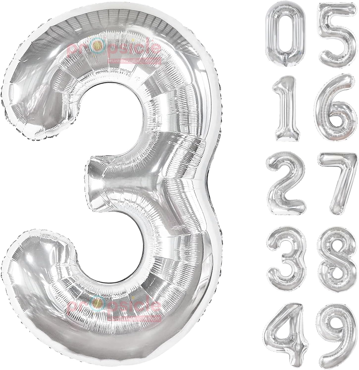 - Propsicle 16 inch Birthday Foil 3 Number Helium Balloon Party Decoration Silver Pack of 1 | 3 Year No. Balloons Birthday/Anniversary | Three Number