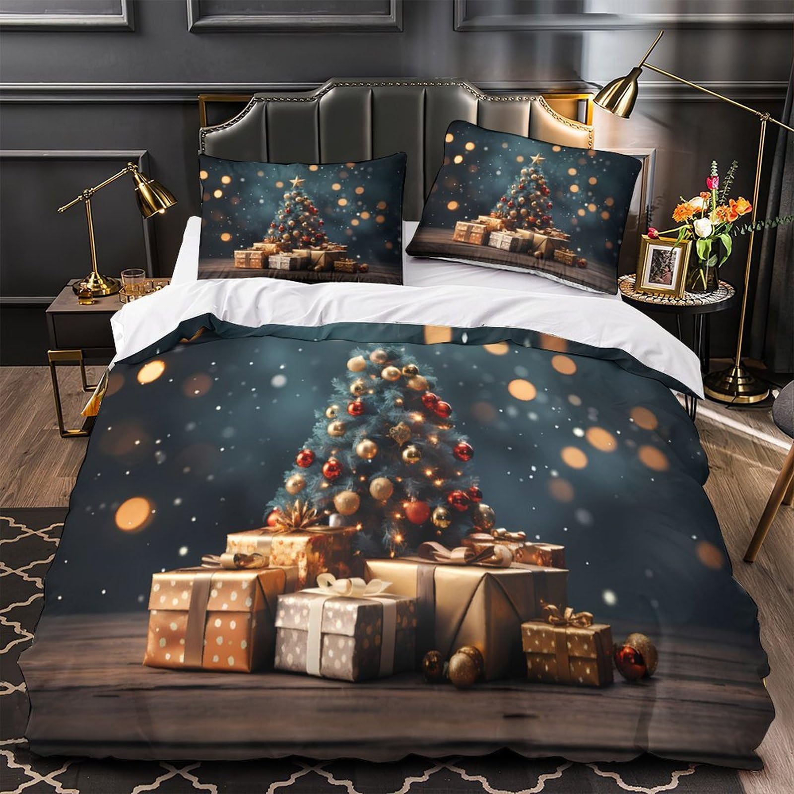MMDASBVPE ChristmasTree Comforter Cover 3D Design Printed Extra Soft 3 Piece Bedding Set Zipper Duvet Cover Hotel Quality Breathable for Kids Teens Adults Women Youth Teenagers Single（140x200cm）