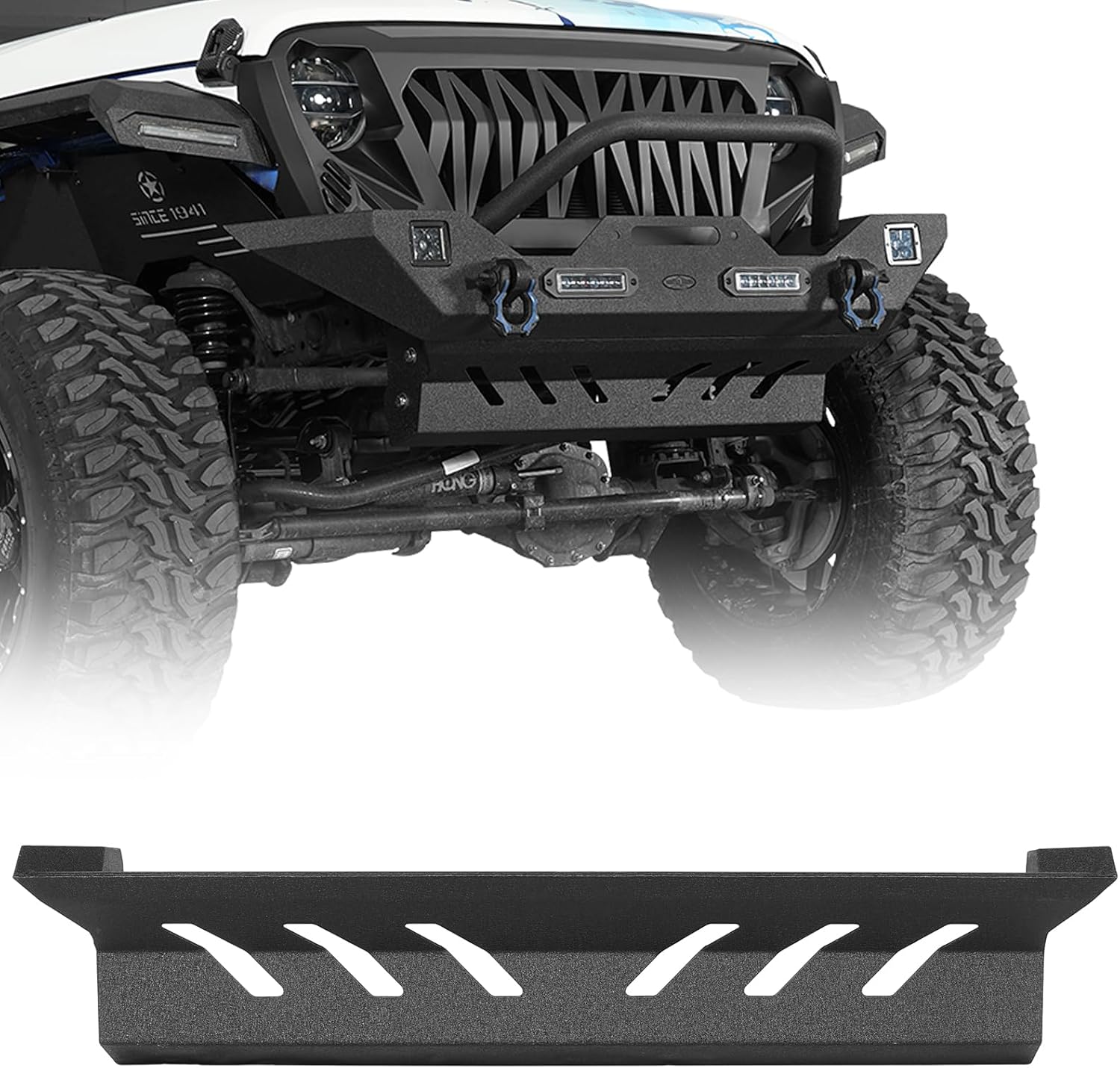 Hooke Road Steel Front Skid Plate for 2018-2026 Jeep Wrangler JL & Gladiator JT - Offroad Protection for Different Trail Bumper