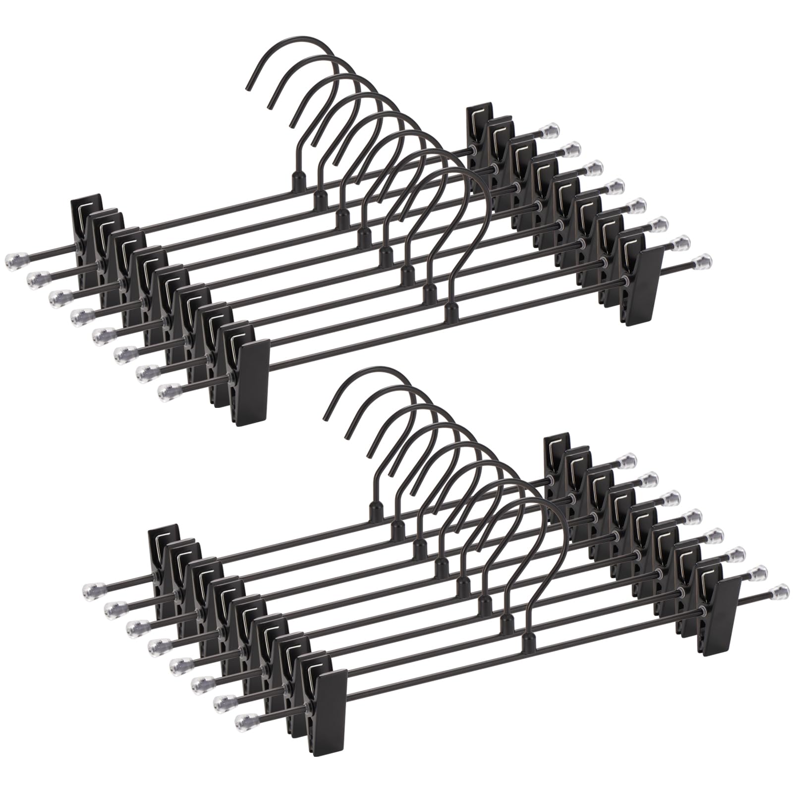 16 Pack Pants Hangers with Clips, 12.2 Inch Slim Metal Clothes Hangers with 360° Swivel Hooks, Heavy Duty Space Saving Closet Hangers for Jeans, Slacks, Shorts, Skirt (Black)