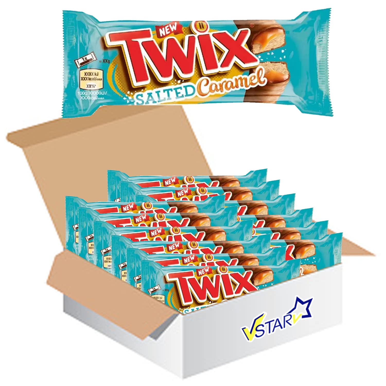 VSTAR All Chocolate Bars Collection (Twix Salted Caramel Biscuit Twin Bars 46g, Half Box), 1.0 count