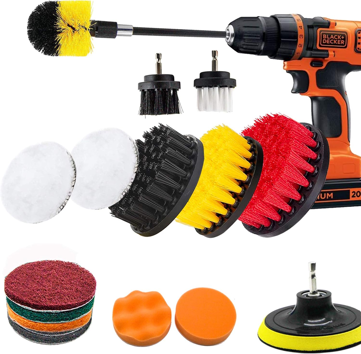 Drill Brush and Scrub Pads Drill Brushes Attachment Kit Drill Power Scrubber Kit with Long Reach