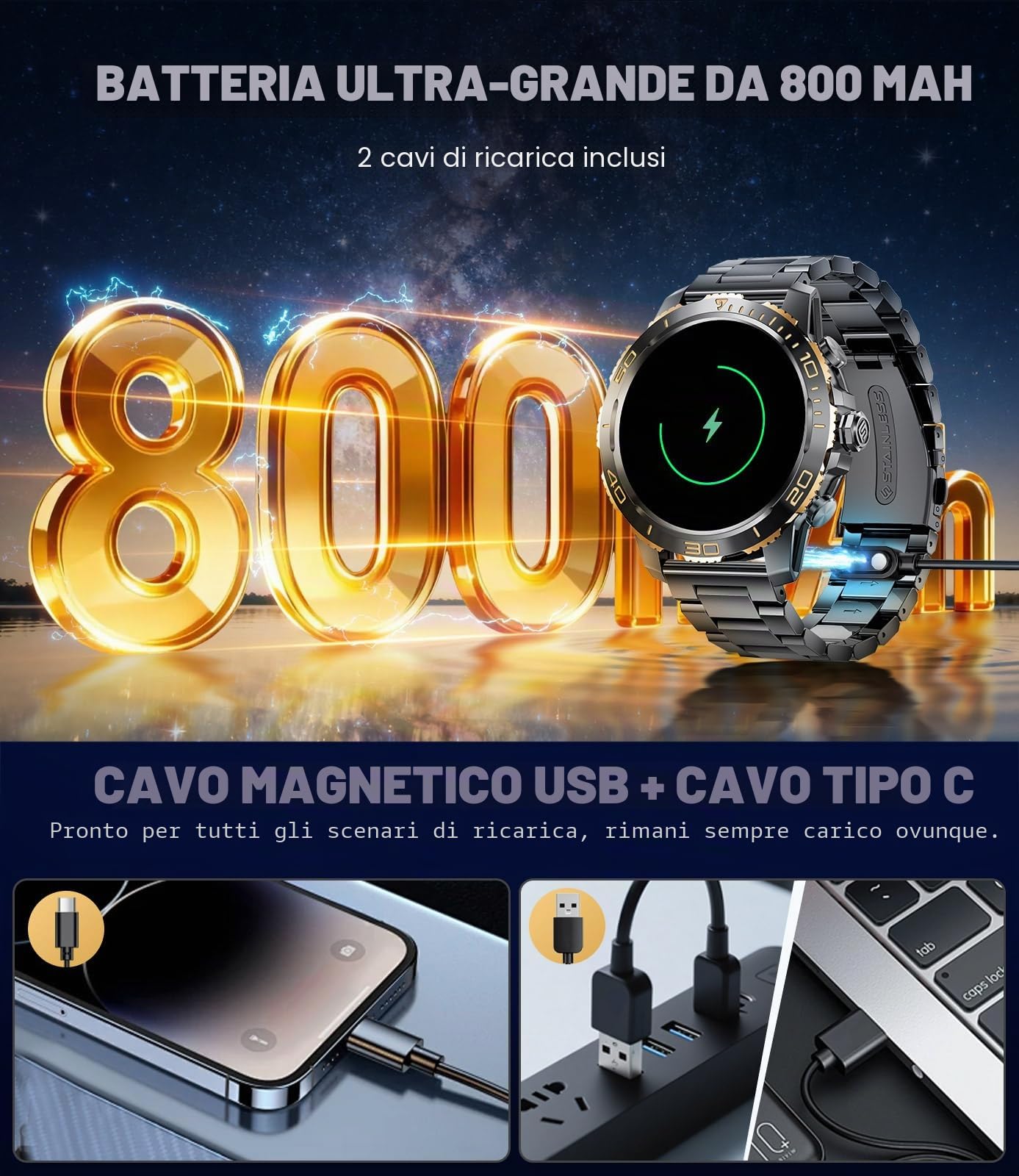 LIGE Orologio Smartwatch Uomo, 800mAh 1.43" AMOLED Smart Watch con 24/7 Frequenza Cardiaca, SpO2, Durata del Sonno, Impermeabile IP68, 200+ Sports Fitness Tracker Orologio per Android iOS Nero