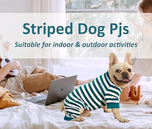Miniatura 7 de Pijama para perro, pijama a rayas, pijama para perro mediano, mameluco para perro y niña, overol para perro Pitbull Bulldog, rayas verdes y blancas,