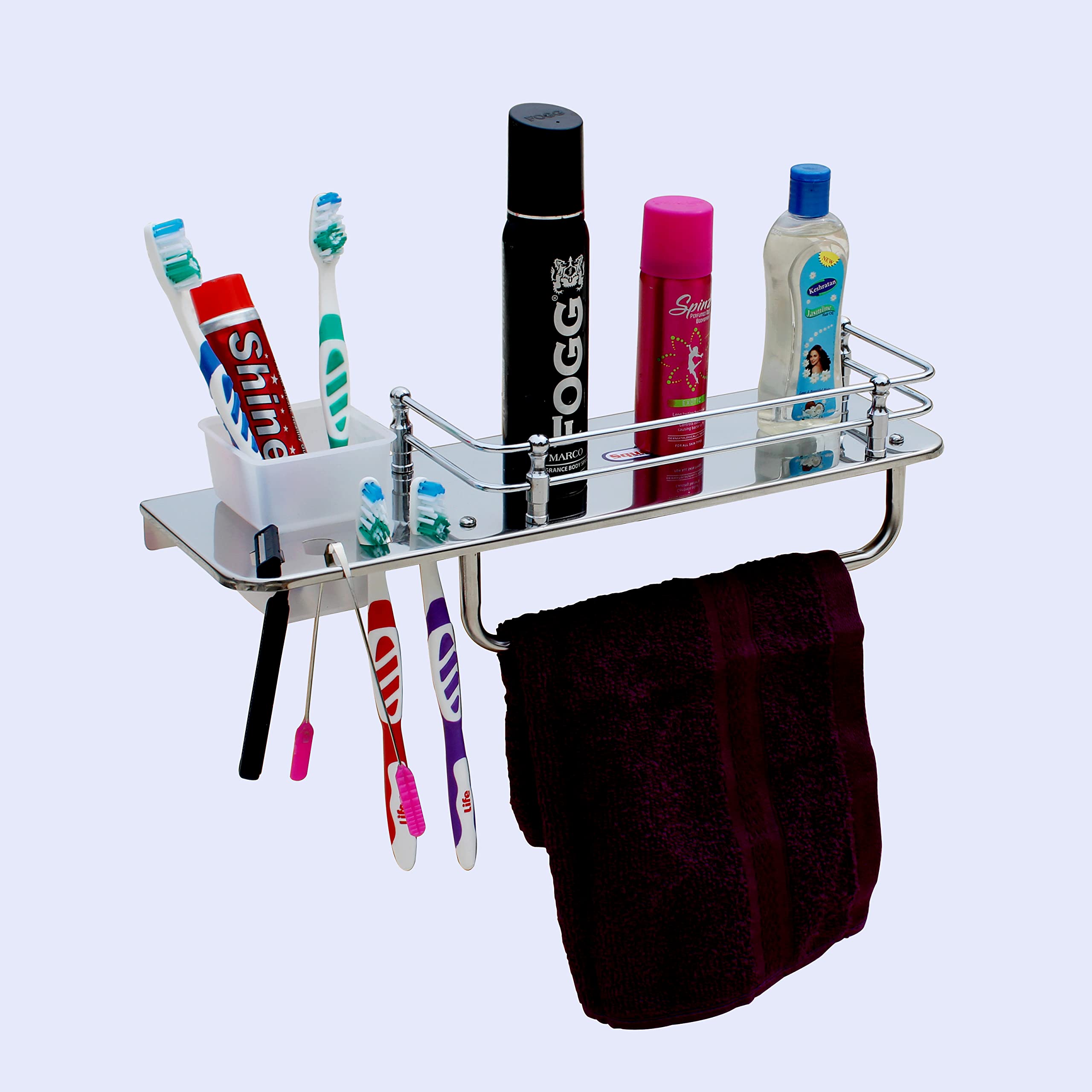 SQUARO Stainless Steel 3 in 1 Multipurpose Bathroom Shelf/Toothbrush Stand/Towel Rack/Towel Hanger/Tumbler Holder/Towel Rod/Bathroom Accessories (15 x 5 Inches) (B0C3MNY3S2) Amazon Price History, Amazon Price Tracker