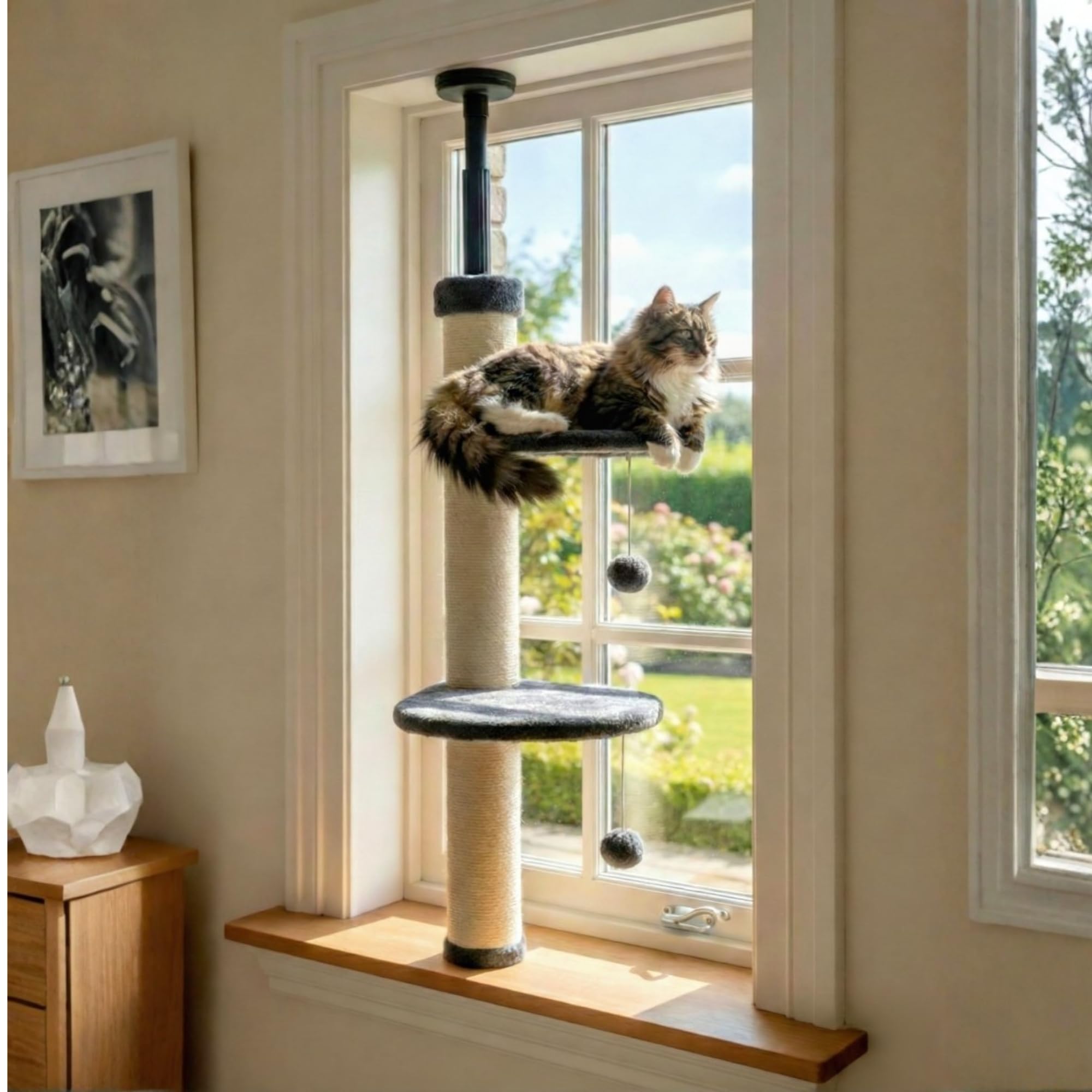 AD Furnishes Window Cat Tree & Small Cat Tower (104.5-120.5cm) โ Adjustable Cat Window Perch & Shelf for Indoor Cats โ Sturdy Window Sill Extender Seat for Large Cats