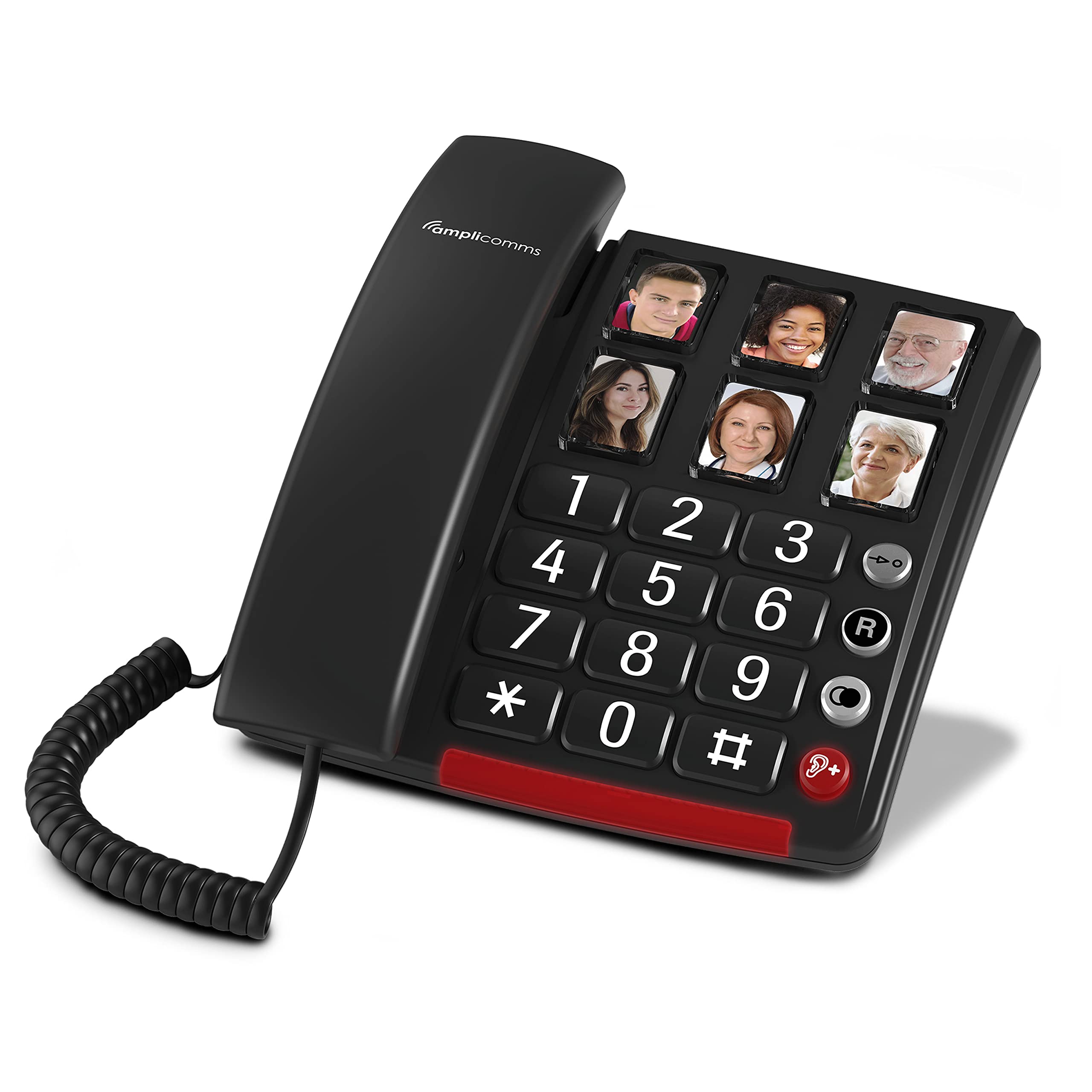 Amplicomms BigTel 40 Plus przewodowy telefon z dużym przyciskiem dla osób starszych - głośne telefony do trudnych słuchów - telefony kompatybilne z aparatem słuchowym - telefon z dużym numerem