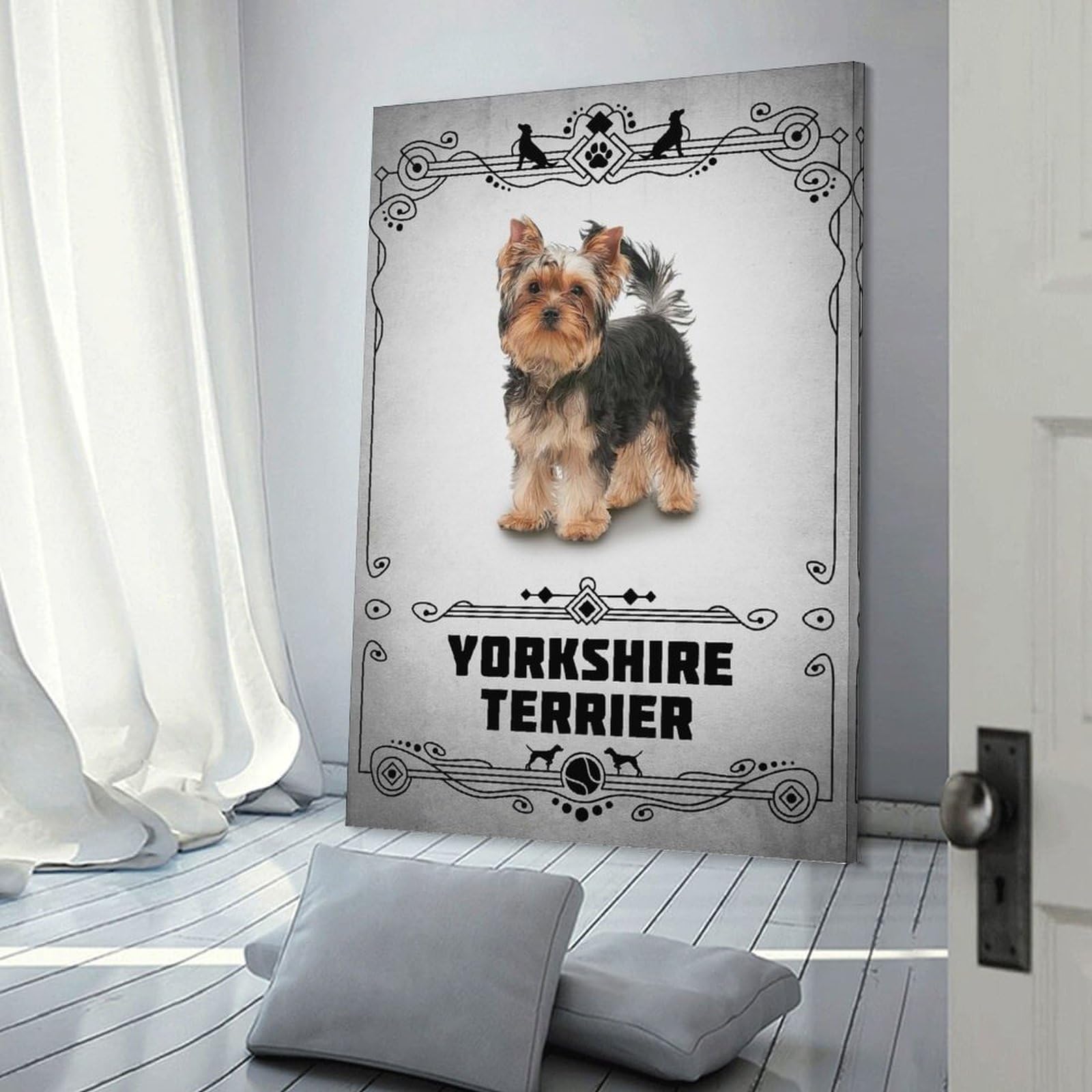 Junmoney Yorkshire Terrier Hanging Wall Art 20x30inch(50x75cm), for New Homes, Bedrooms Or Workspaces, Thoughtful Wall Decor for Art Lovers