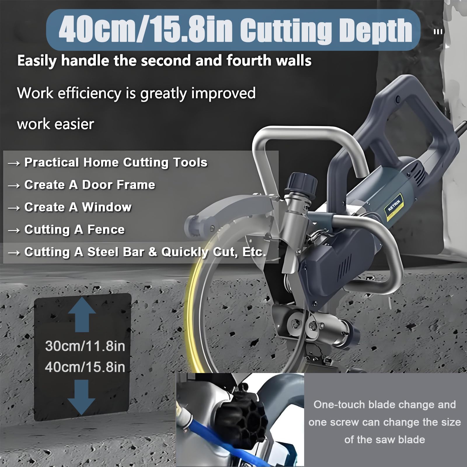 Sierra Circular Eléctrica para Hormigón De 8800 W - Cortadora De Ranuras De Pared Sin Escobillas De 3000 RPM De Supresión De Polvo con Alimentación De Agua,Cutting40cm