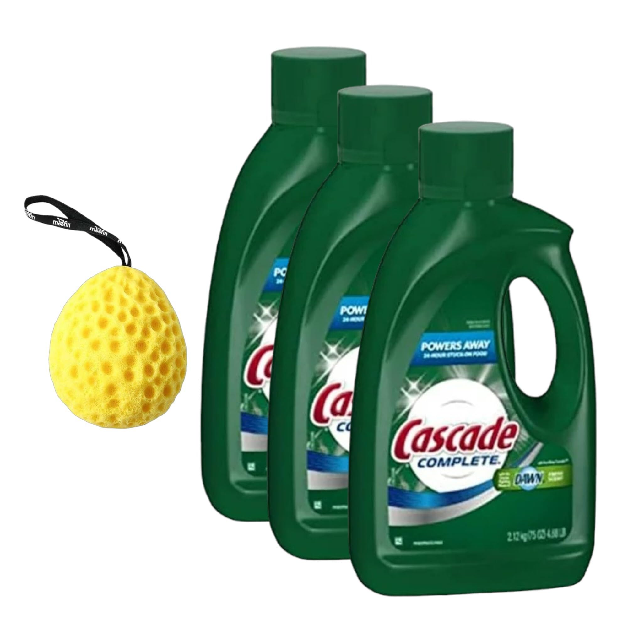 Procter & Gamble Cascade Complete Dishwasher Liquid, 75 oz - Powerful Stain Dishwasher Detergent Gel Bath Sponge, Fresh Scent Liquid Dishwasher Detergent (Pack of 3)