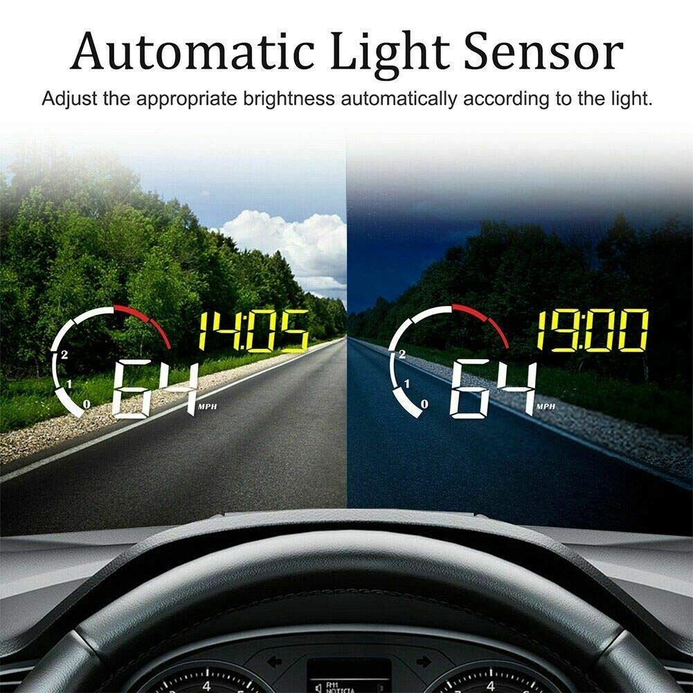 Display HUD per auto, Riloer Car Head Up Display Proiettore Tachimetro digitale con schermo HD da 5,5 pollici, RPM, Tensione, Allarme di velocità eccessiva, Allarme guasto motore, Blu