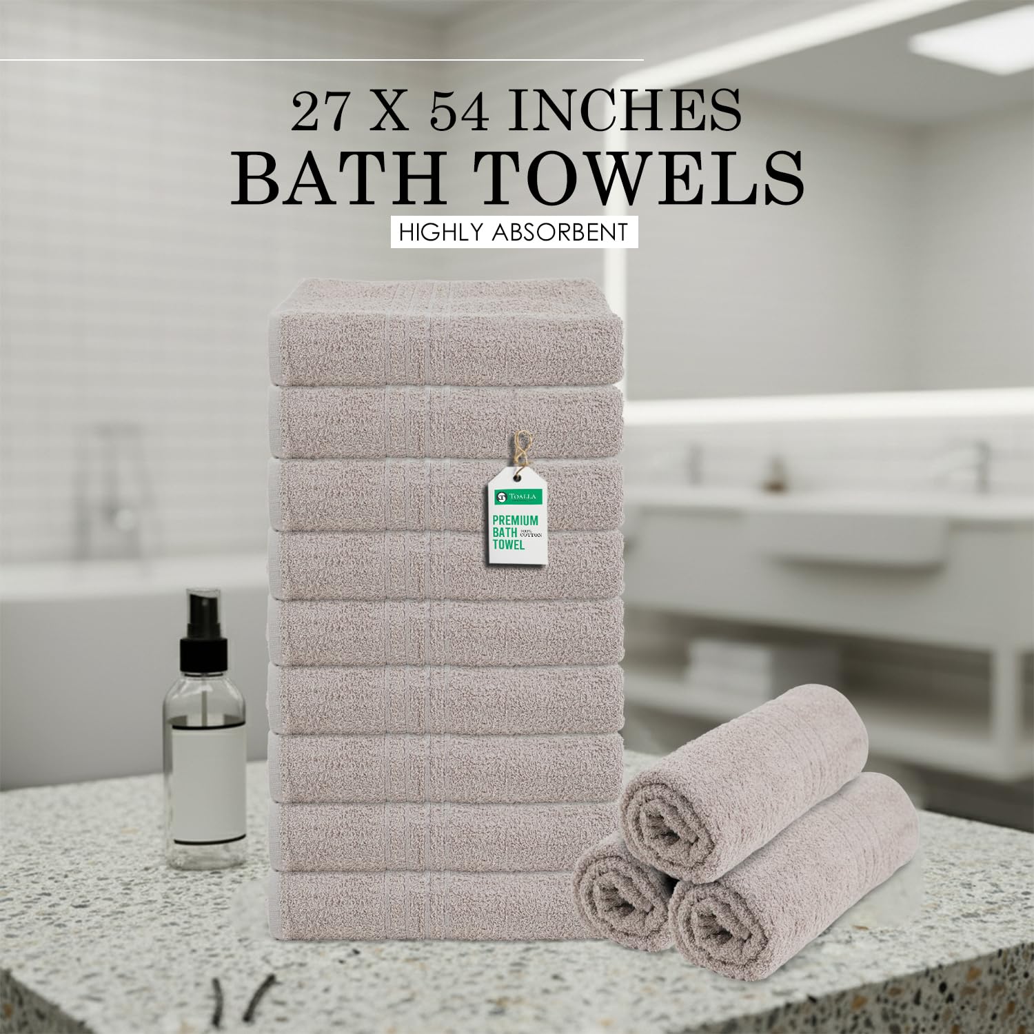Asciugamani da bagno_27 x 54_Pk 12_Asciugamani da bagno beige (confezione da 12, 27 W x 137 L) Beige - Asciugamano in cotone per palestra, bagno, spa, rasatura, shampoo, per uso quotidiano