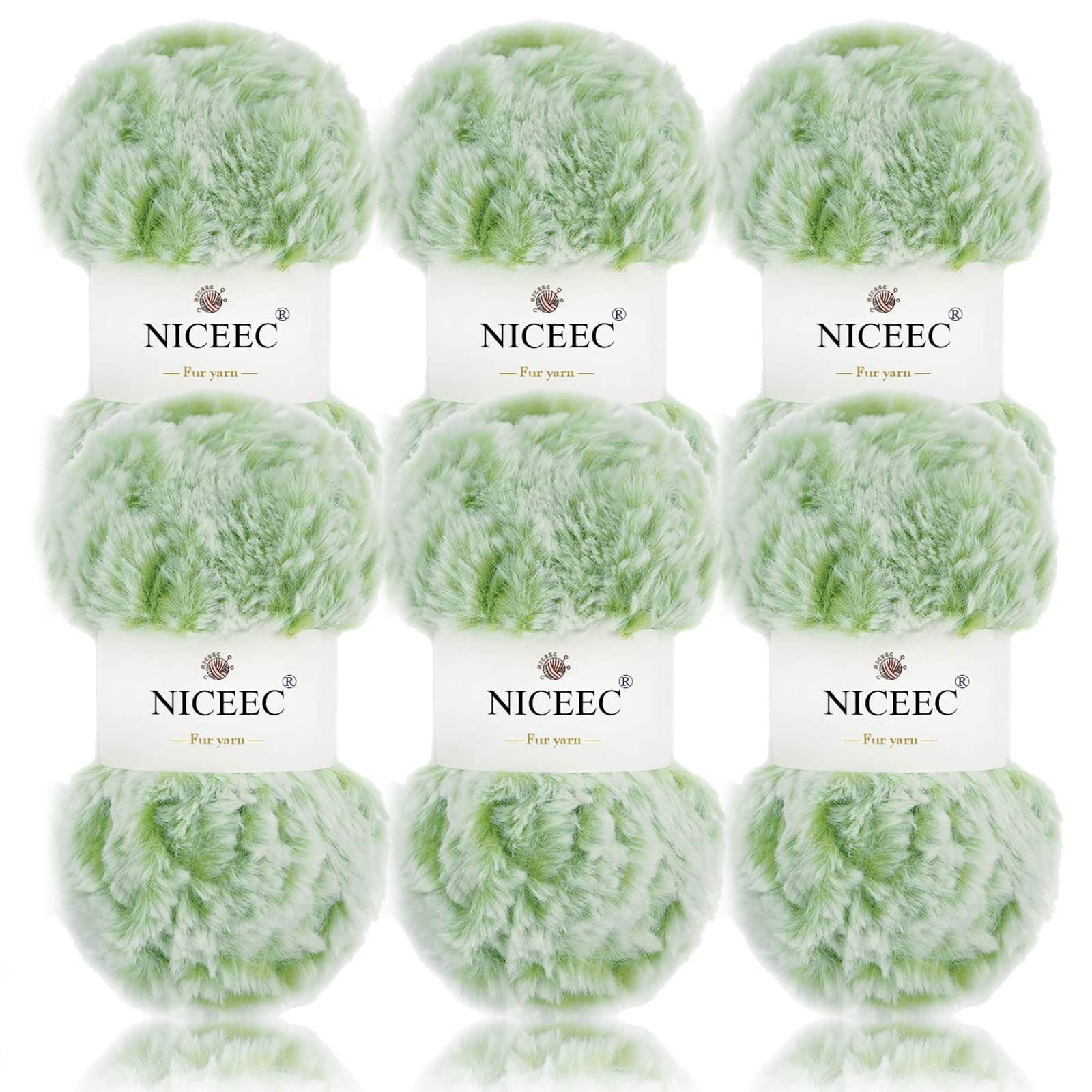 NICEEC Faux Fur Yarn Super Soft, Chunky & Fluffy, Eyelash Yarn for Crochet & Knitting(Total Length 210yds/10.6oz) - Green/300g