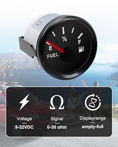 Miniatura 2 de Medidor de combustible de 0-30 ohmios de 2 pulgadas para automóviles, camiones, barcos, motocicletas, yates, indicador de nivel de combustible negro
