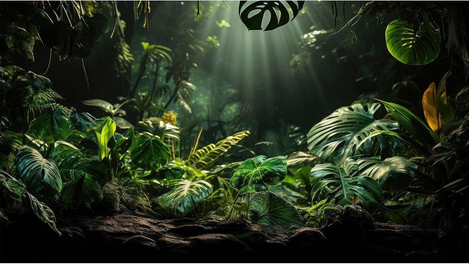 Tropical Leaf Aquarium Background Green Palm Leaves Fish Tank Background Nature View Sunrays Jungle Leaf Reptile Tank Backgrounds Misty Rainforest Plants Reptile Enclosure Backgrounds 72x24in