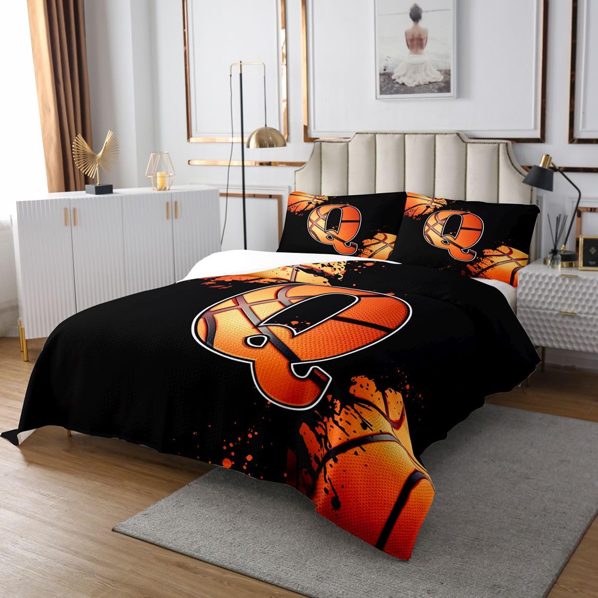 Kołdra do koszykówki, 2 szt., szykowna, modna kołdra z motywem Q Coverlet, zestaw pościeli dla dzieci, rozmiar S