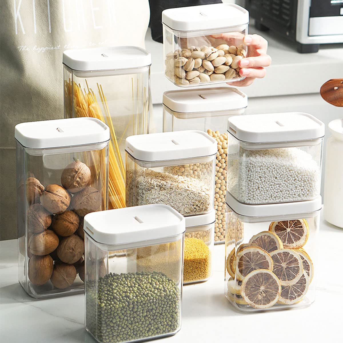 Almacenaje De Plástico De Alimentos Bote Sellados con Tapa Sin BPA Botes Cocina Almacenaje 4Pcs Recipientes De Almacenamiento para Pasta, Cereal, Copos De Maíz, Azúcar, Harina