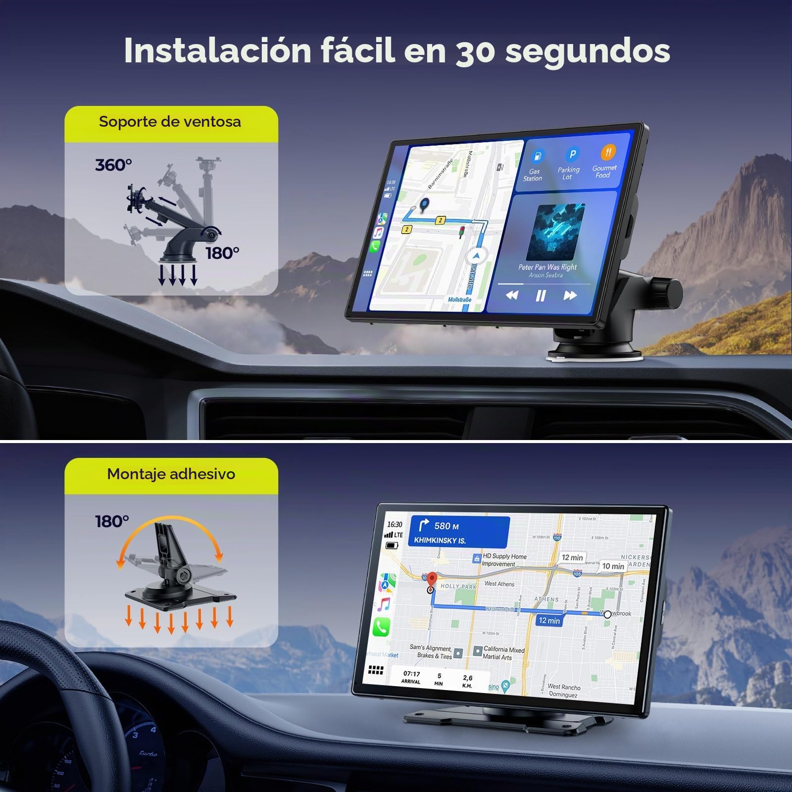 LAMTTO Pantalla carplay Coche 9 Pulgadas para carplay inalambrico&Android Auto, 2.5K Front&1080P Cámara Trasera,Autoradio Portátil Car Play con GPS,Bluetooth,Pantalla Táctil,Mirror Link,Siri&G00gle