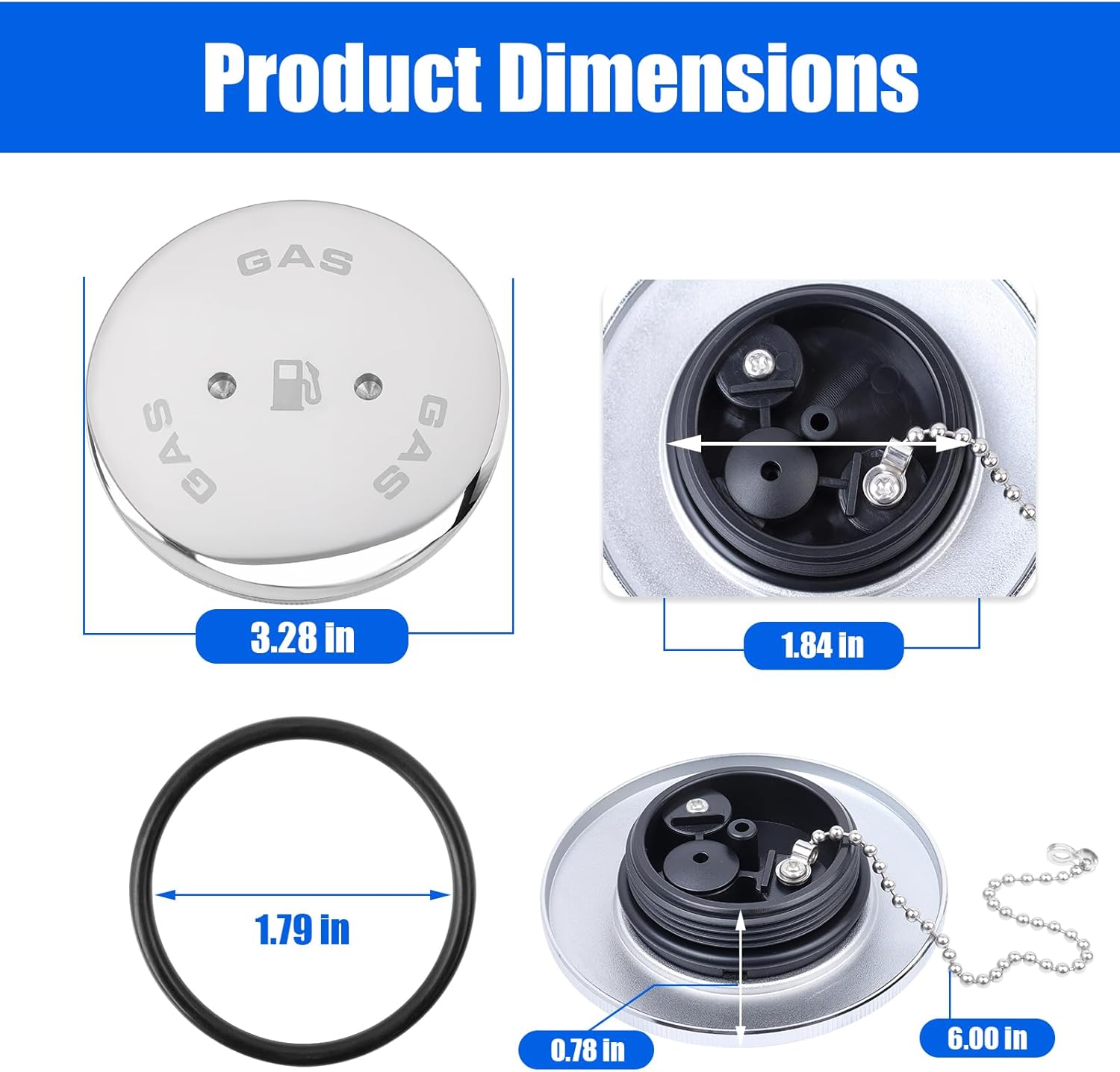 0540DPG99A Boat Fuel Cover, Spare Gas Cap With Chain and Key, for 1-1/2" Fuel, Water, Gas Filler Port