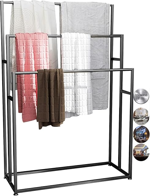 WXXGY Freestanding Towel Stand Towel Ladder Rack for Bathroom Metal Floor Standing Towel Holder/Black