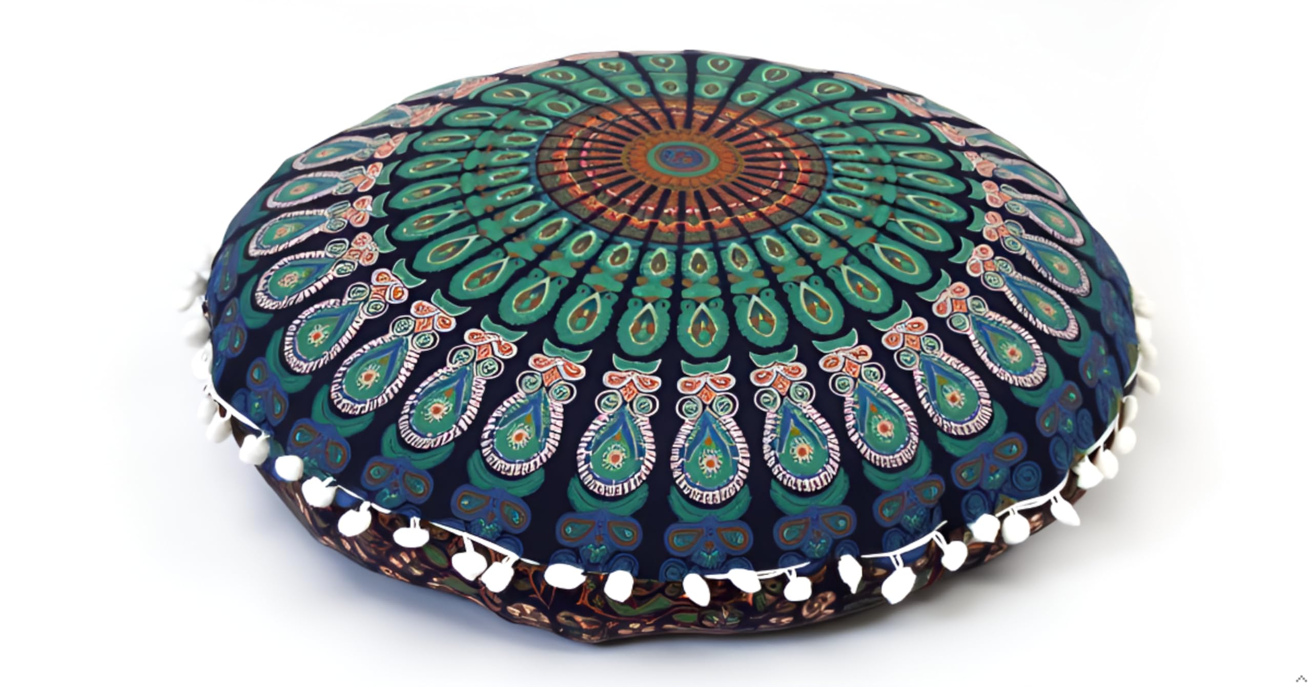 CRAFT KALA 22 Inch Meditation Floor Pillows Round Pillow Seating Hippie Decorative Adults Bohemian Mandala Circle Floor Cushion Outdoor Yoga Living Room Throw Ottoman Poufs Cover (Blue Mirchi)-image-8