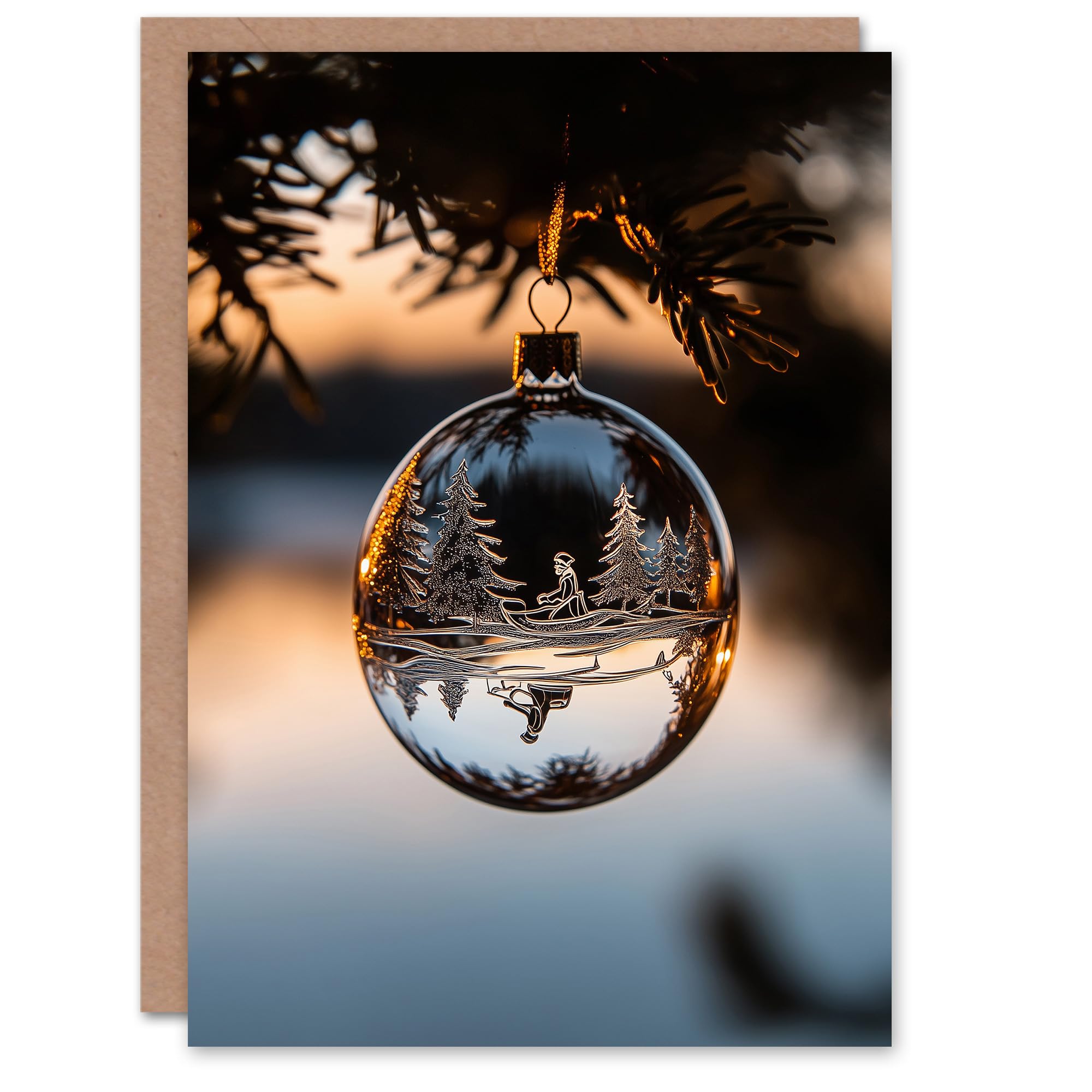 Artery8 Glass Bauble Ornament Santa Sleigh in Forest Blank For Him Or Her Art Christmas Card