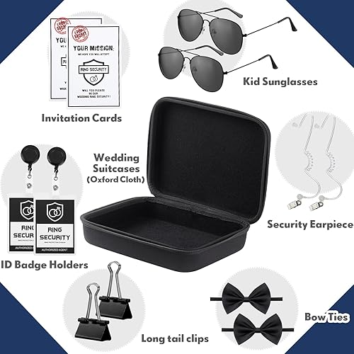 Miniatura 3 de Juego de 14 anillos de seguridad para boda que incluye caja de soporte de anillo, soporte para tarjetas de identificación, portador de anillos,