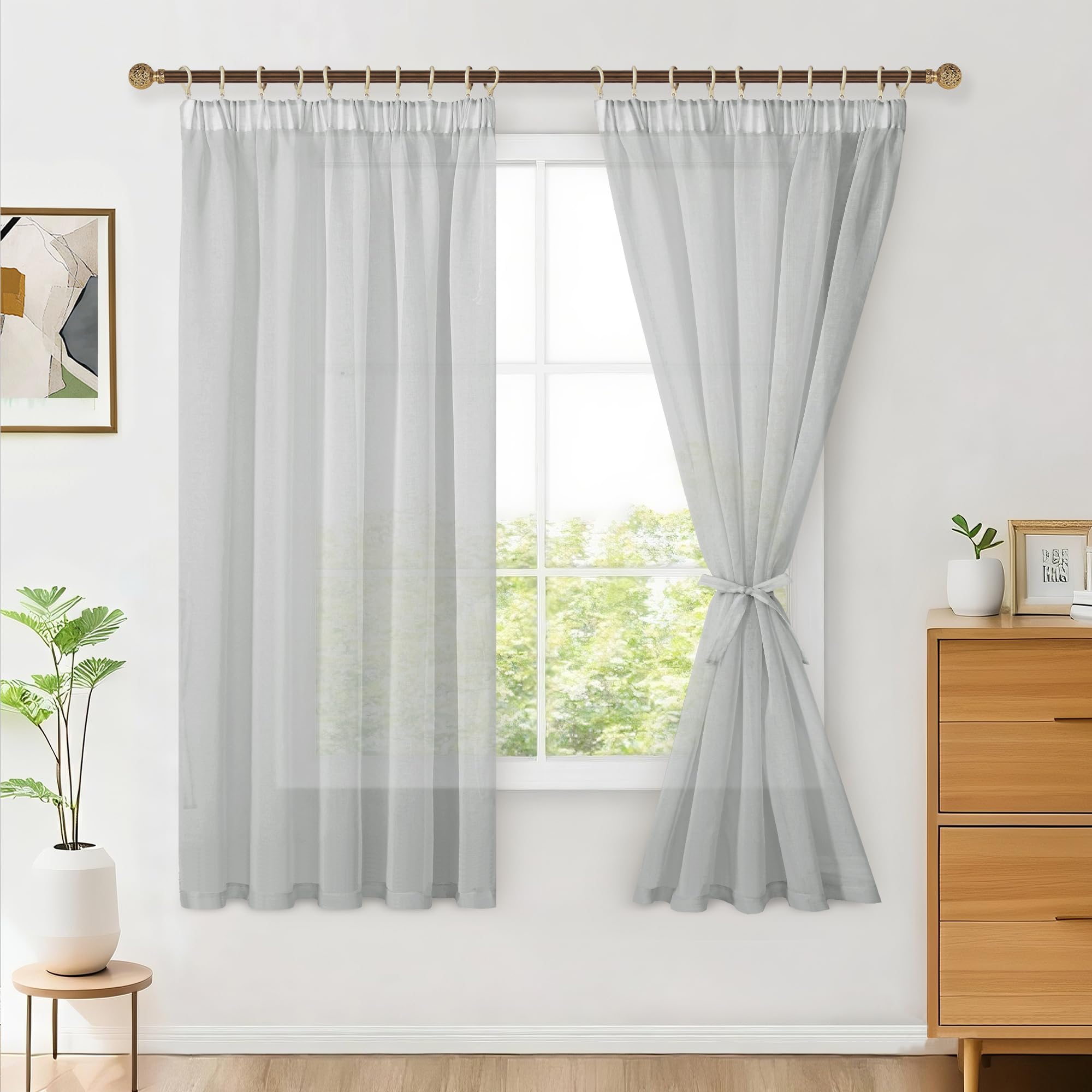 Hiasan 2er Set Sheer Voile gardinen vorhänge gardine Wohnzimmer mit Kräuselband Curtains scheibengardinen Vorhang Transparente Durchsichtig Luftig Dekoschal für Schlafzimmer