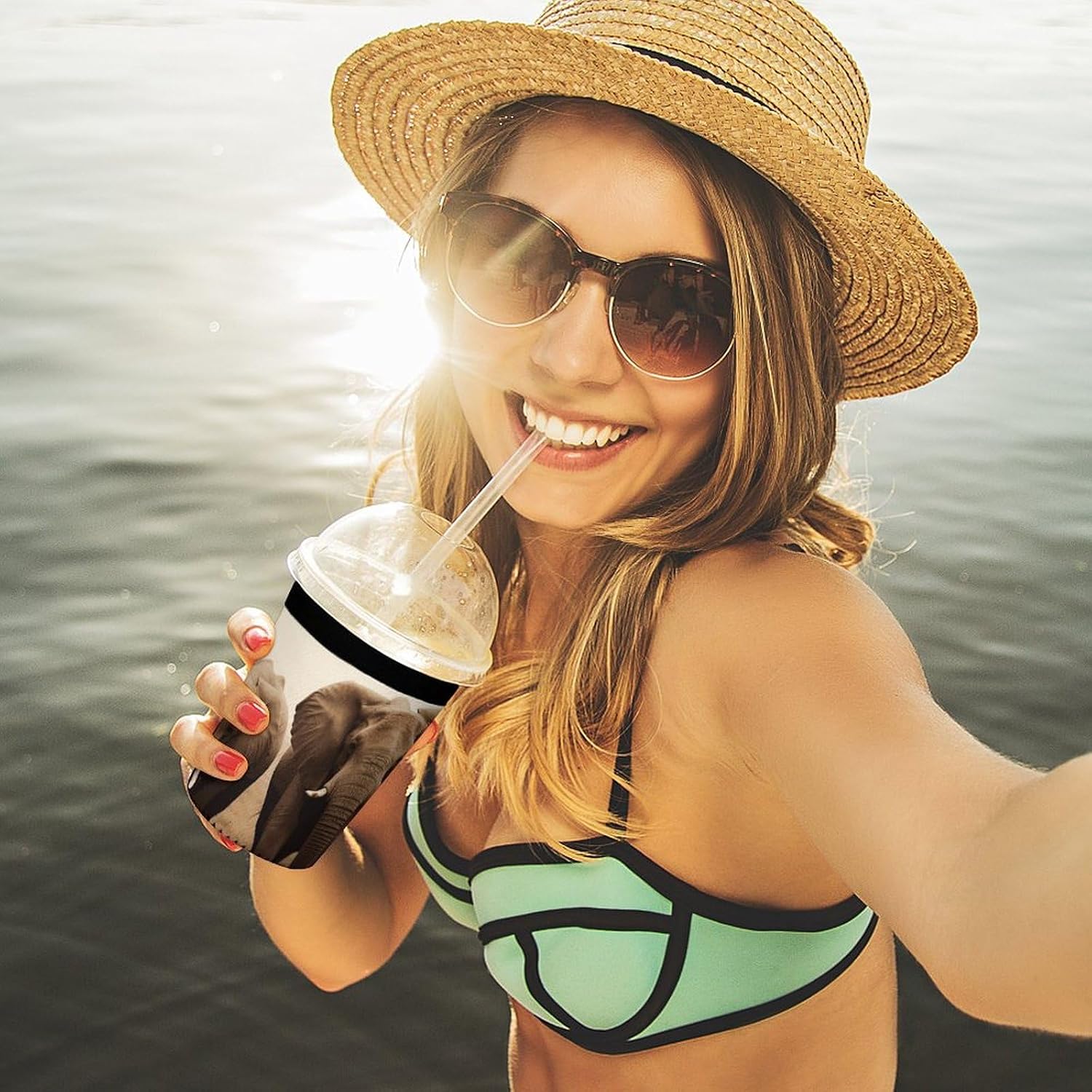 3 Pack Neoprene Cup Sleeves, Stretchy Reusable Drink Cup Cover Universal