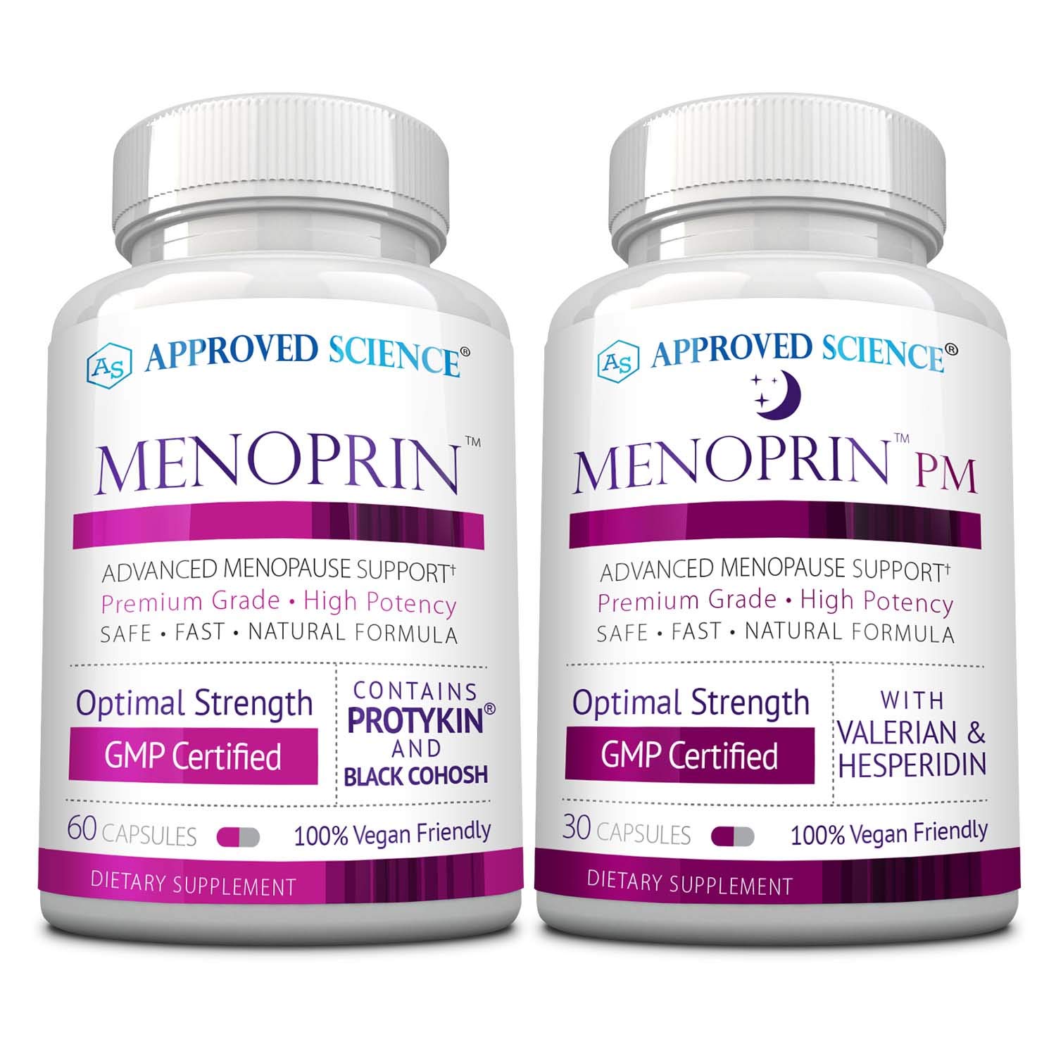 Approved Science Menoprin - Menopause Support - Protykin, Black Cohosh - 1 Bottle Menoprin Day + 1 Bottle Menoprin PM - Vegan