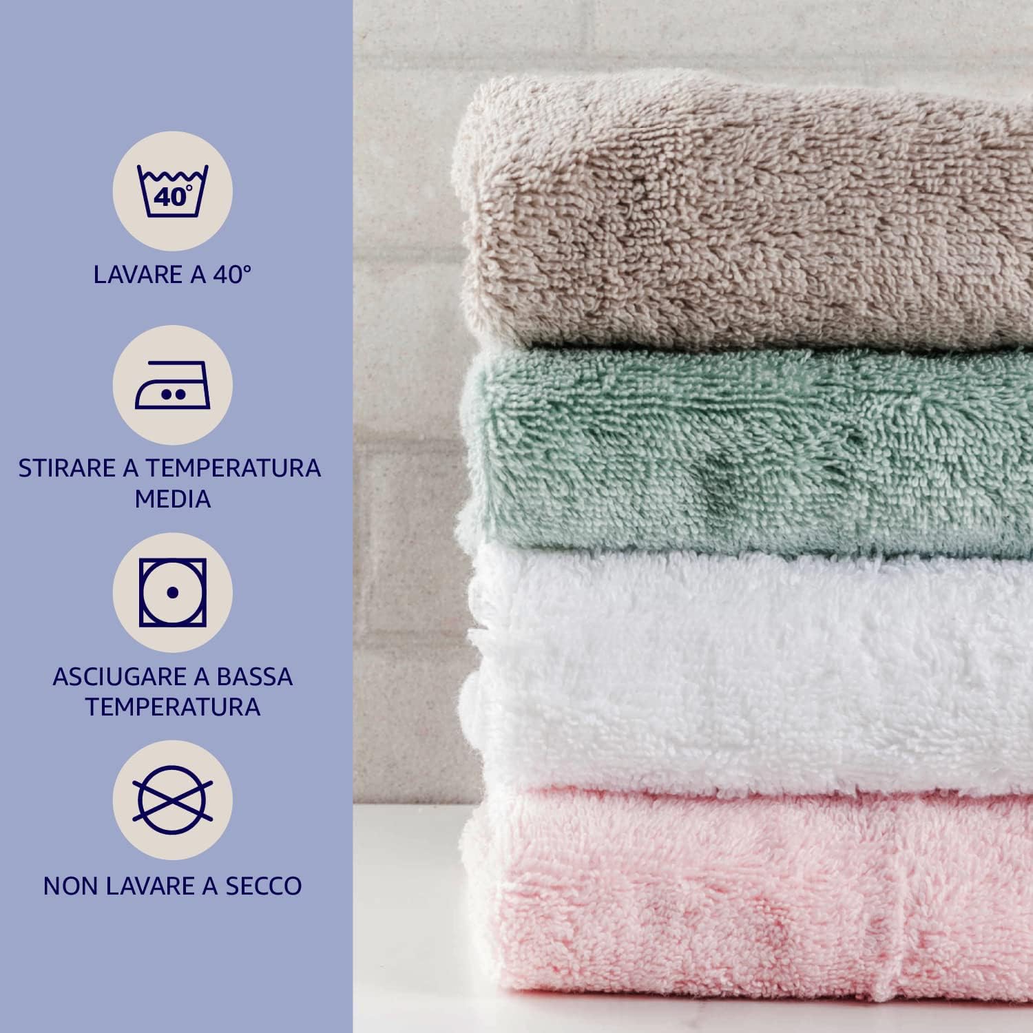 Set 4 Asciugamani Bagno Made In Italy - 2 Viso 110x60cm + 2 Bidet 60x40cm, Spugna Cotone 430g/m² - Foto 2