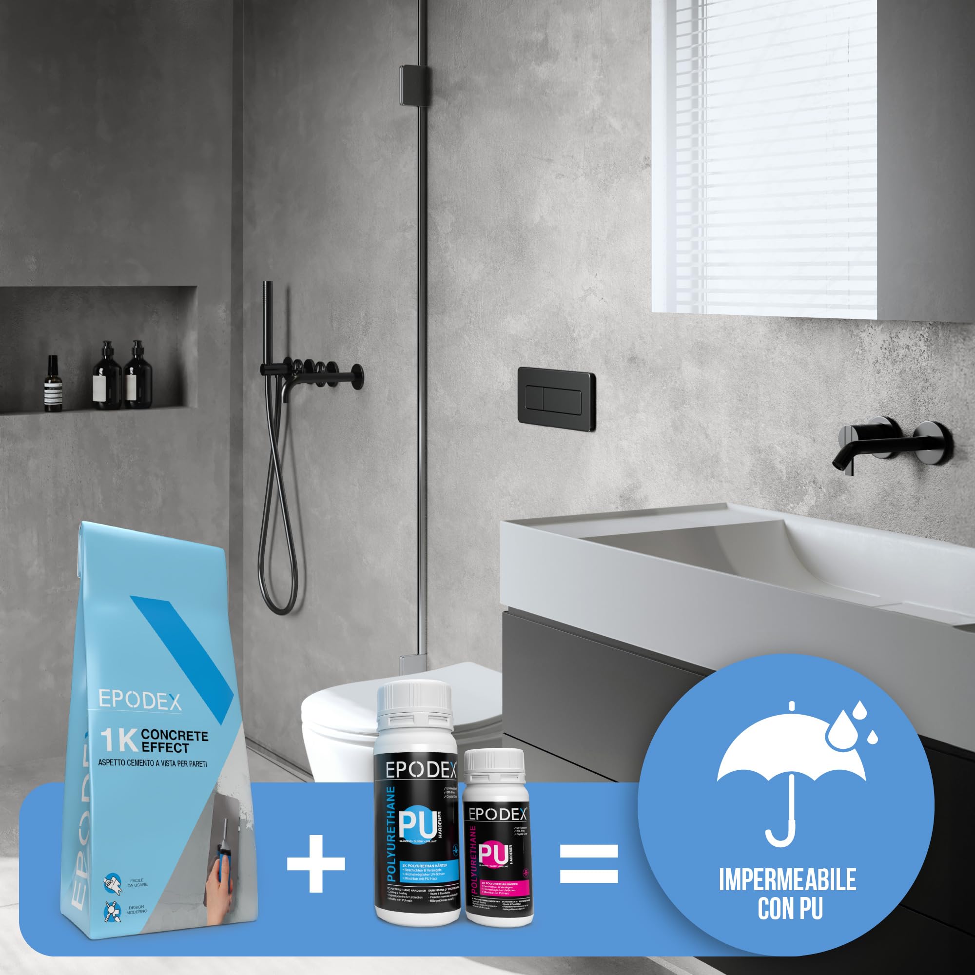 EPODEX CONCRETE EFFECT Stucco effetto cemento - Sand | Intonaco strutturato per pareti, piastrelle & altro - Interno & Esterno - 5 kg (5 m² - strato di 1 mm)