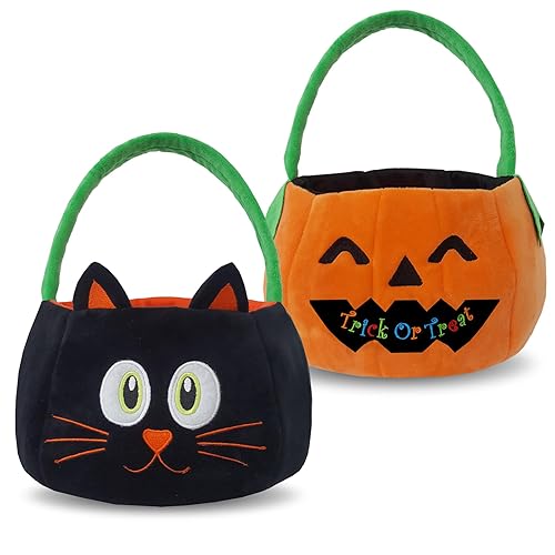 YourBestMemory Cesta de murciélago de felpa de Halloween, bolsas de truco o trato, cubo de dulces de Halloween para fiesta de Halloween