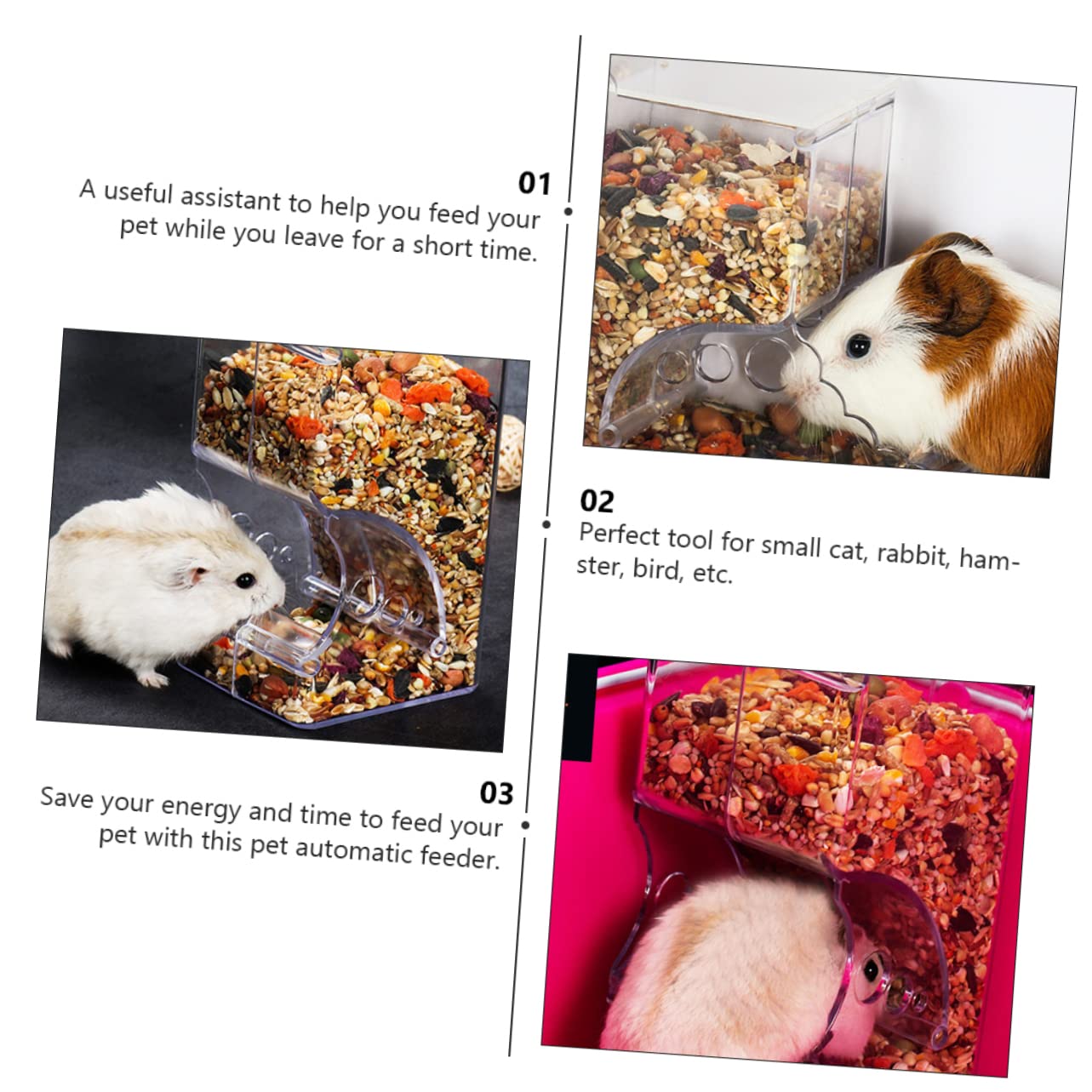 ifundom 2 Pcs Automatic Feeder with Transparent Self Dispensing Food Holder for Hamsters Easy to Durable Design for Pet Supplies