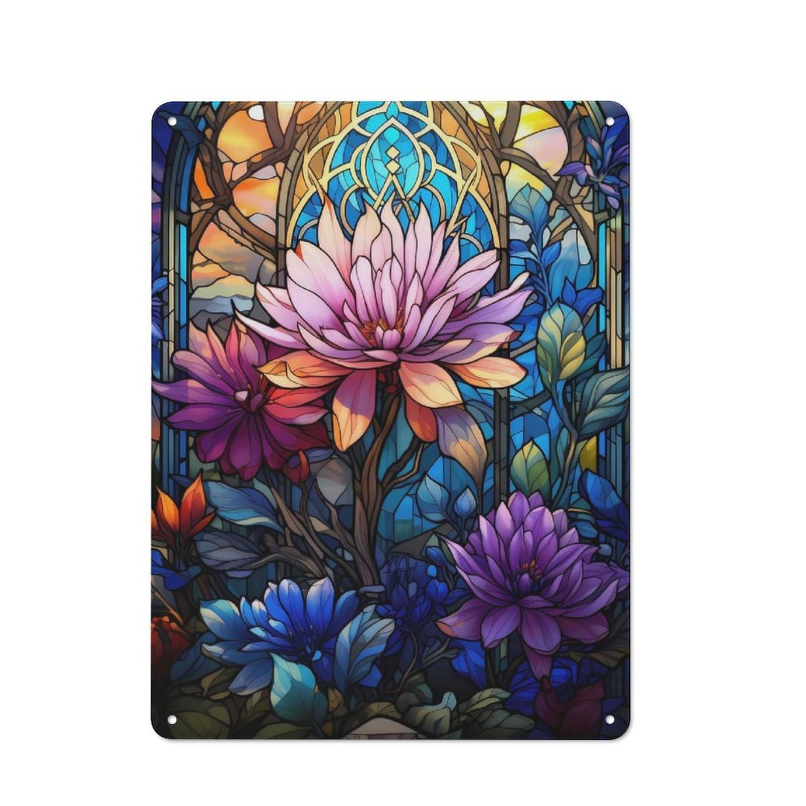 Junmoney Nature Stained Glass Rustic Tin Wall Plaque 40X30cm For Garage Or Workshop, For Garage Decor Fans, For Retro Home Interiors