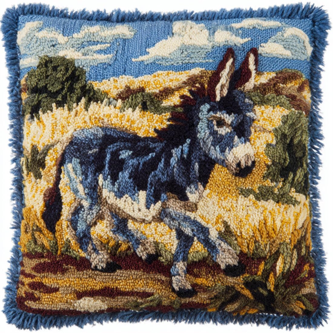 Kitquiver Animal DIY Latch Hook Kit Cartoon Donkey Crochet Needlework Crafts with Latch Hook Tool for Adults DIY Handmade Home Cushion Kits Decor 17x17In