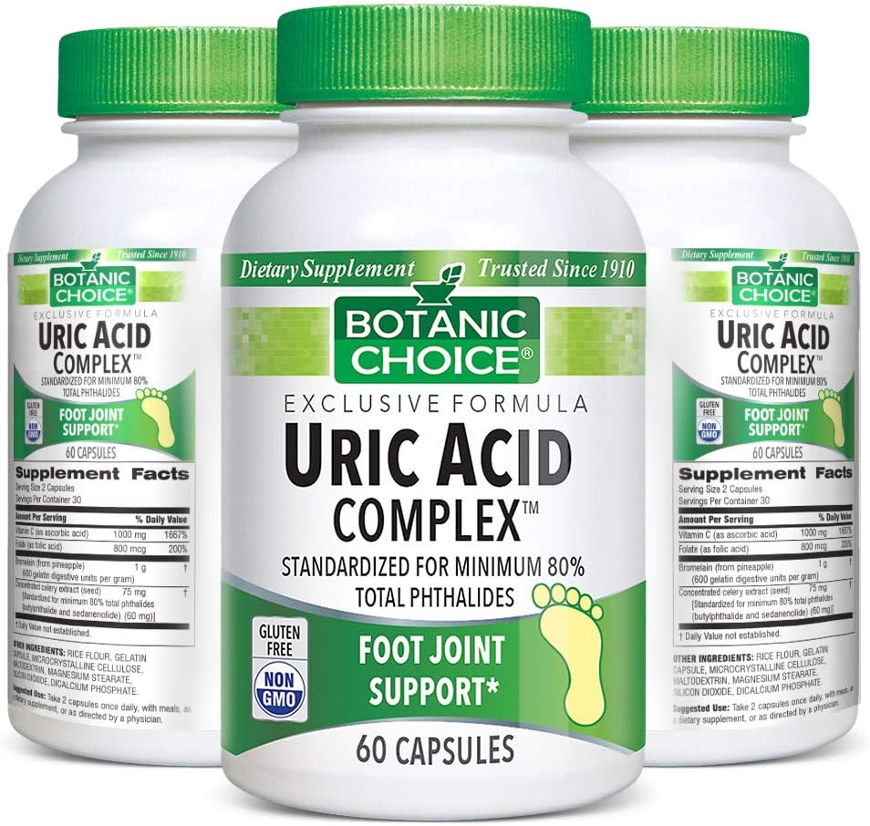 Botanic Choice - Uric Acid Complex, Daily Detox Herbal Cleanse for Complete Joint Care and Uric Acid Control, Adult Daily Supplement, Bundle of 3, 180 Capsules