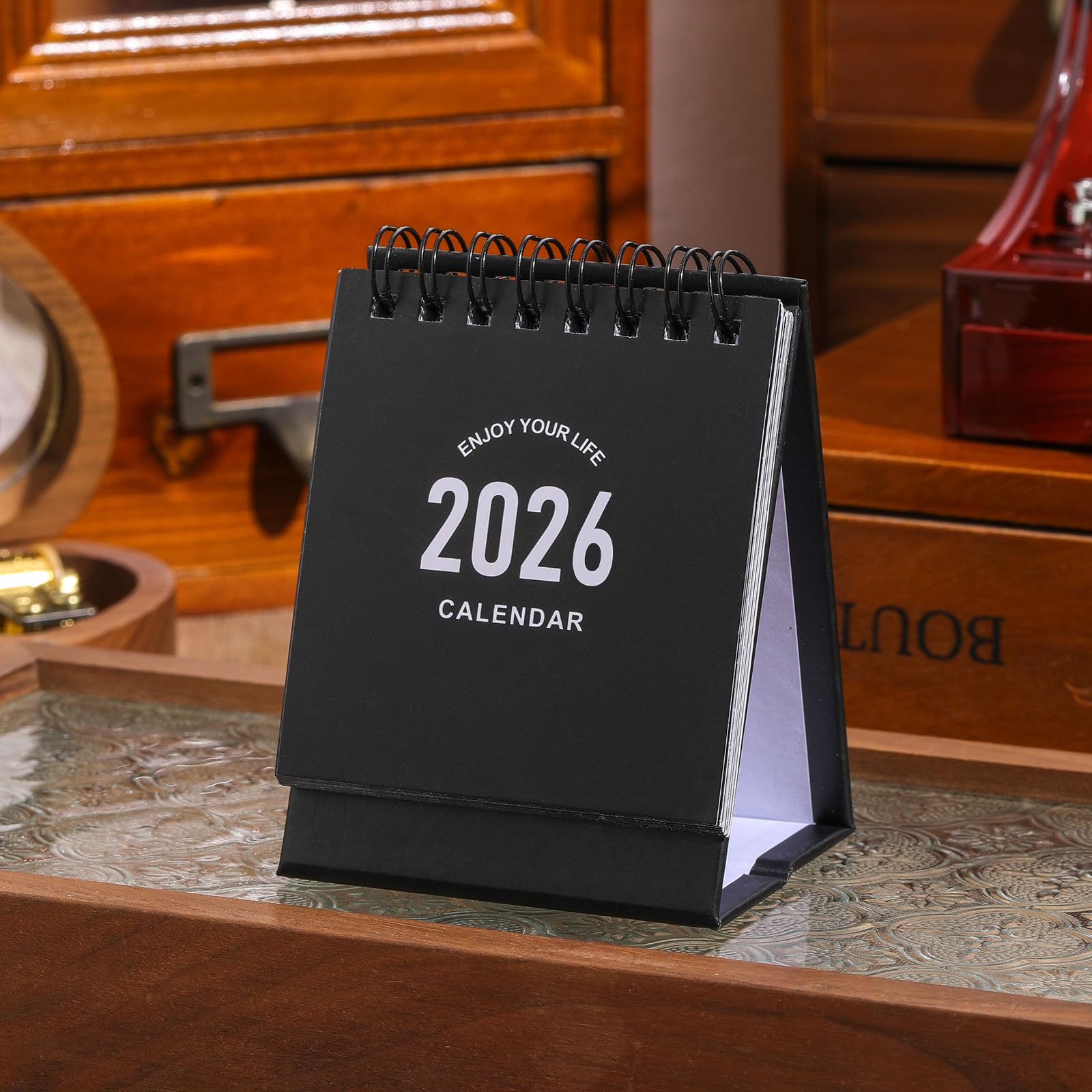Mini kalendarz biurkowy, profesjonalny kalendarz miesięczny od lipca 2022 do grudnia 2023, metalowy pierścień, podwójny drut, kalendarz na biurko z naklejkami, do domu, biura, szkoły (mini czarny)