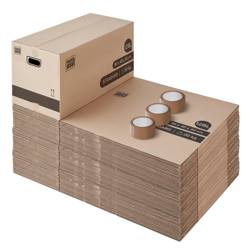 Pack and Move - Lot 10 cartons déménagement stockage XL - 80 x 40 x 40 cm - Poignées renforcées - 1 adhésif offert