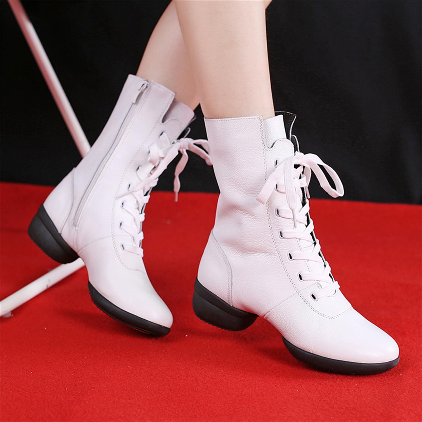 Stivali da Ballo da Donna con Suola Divisa Scarpe da Jazz Cerniera Laterale Lacci Stivali da Ballo in Pelle per Latino Salsa Moderno
