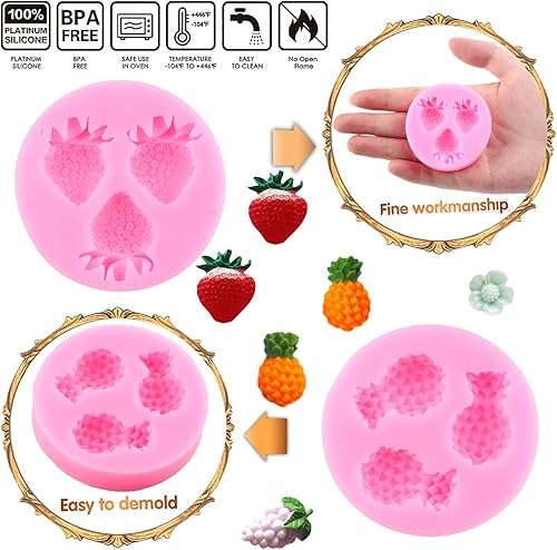 Miniatura 2 de Mujiang Mini moldes de silicona de frutas de fresa, piña, sandía, uva, fondant, para decoración de pasteles, decoración de cupcakes, caramelo de