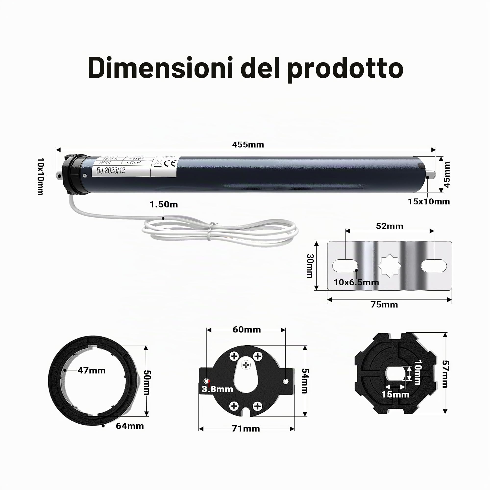 Motore per tapparelle da 156watt 20Nm con finecorsa IP44 Automazione avvolgibili