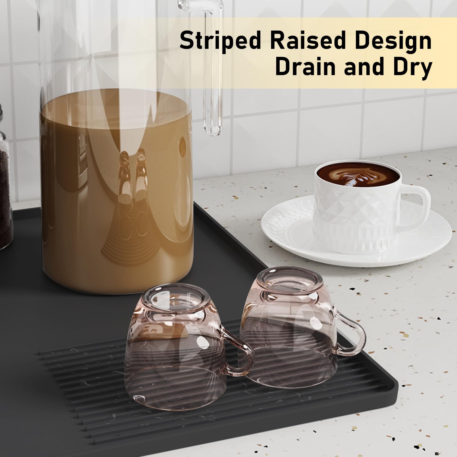 2-en-1 Tapis Machine A Cafe, Tapis Principal 40 X 60 Cm Tapis Egouttage 19 X 40 Cm Tapis Egouttoir Vaisselle Tapis A Cafe En Silicone Pour Plans 98412091