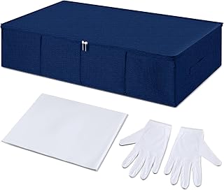 Wedding Dress Preservation Box Kit Dress Storage Box with 1 Microfiber Gloves and 100 Sheets Acid Free Tissue Paper for Storage Wedding Clothing Gown(28 x 15.7 x 7 Inch,Blue) - Buy now