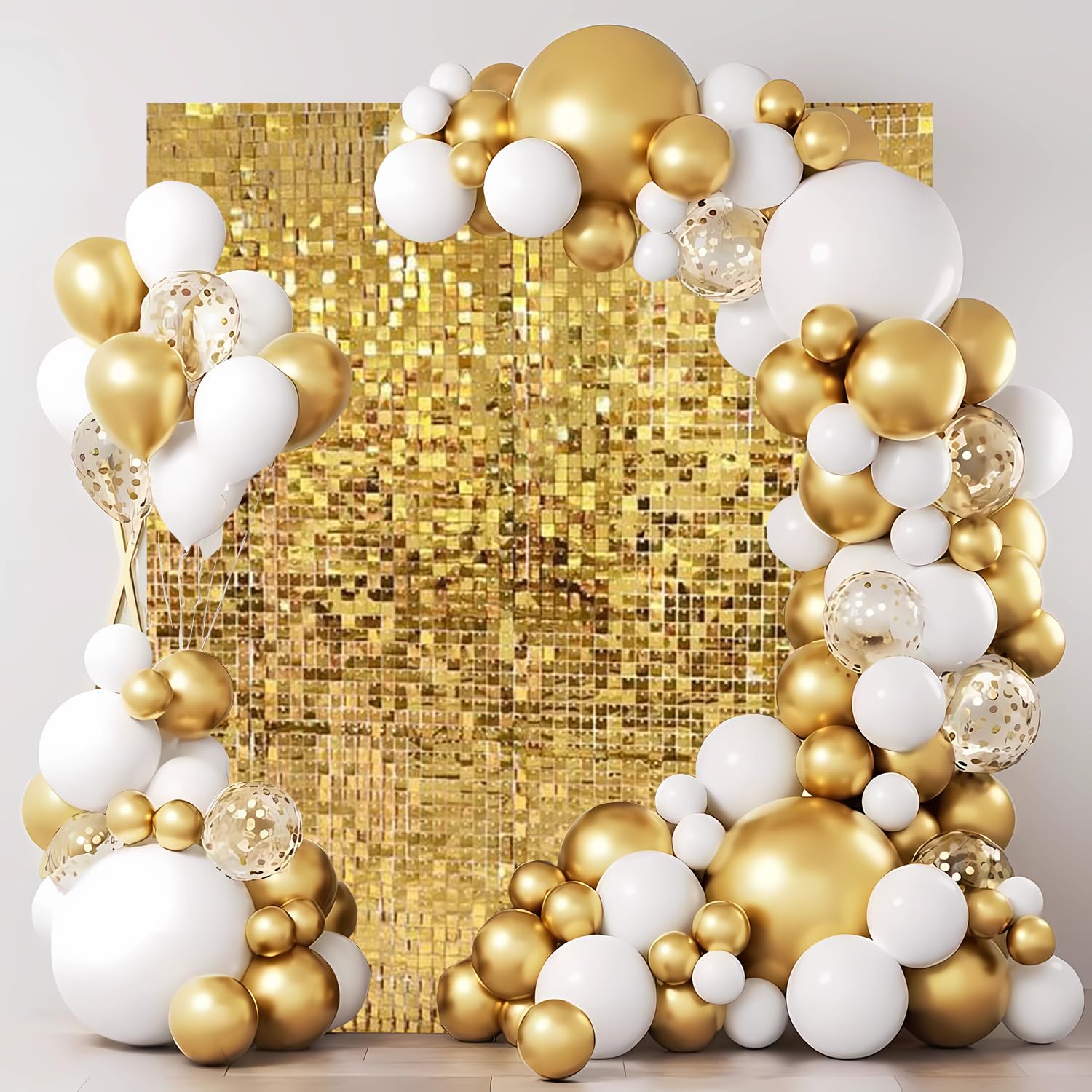 24 Panels Shimmer Wall Backdrops, Square Sequins Backdrops with 6D Effect, Large Photo backdrops for Birthday, Graduation, Wedding, Anniversary Party