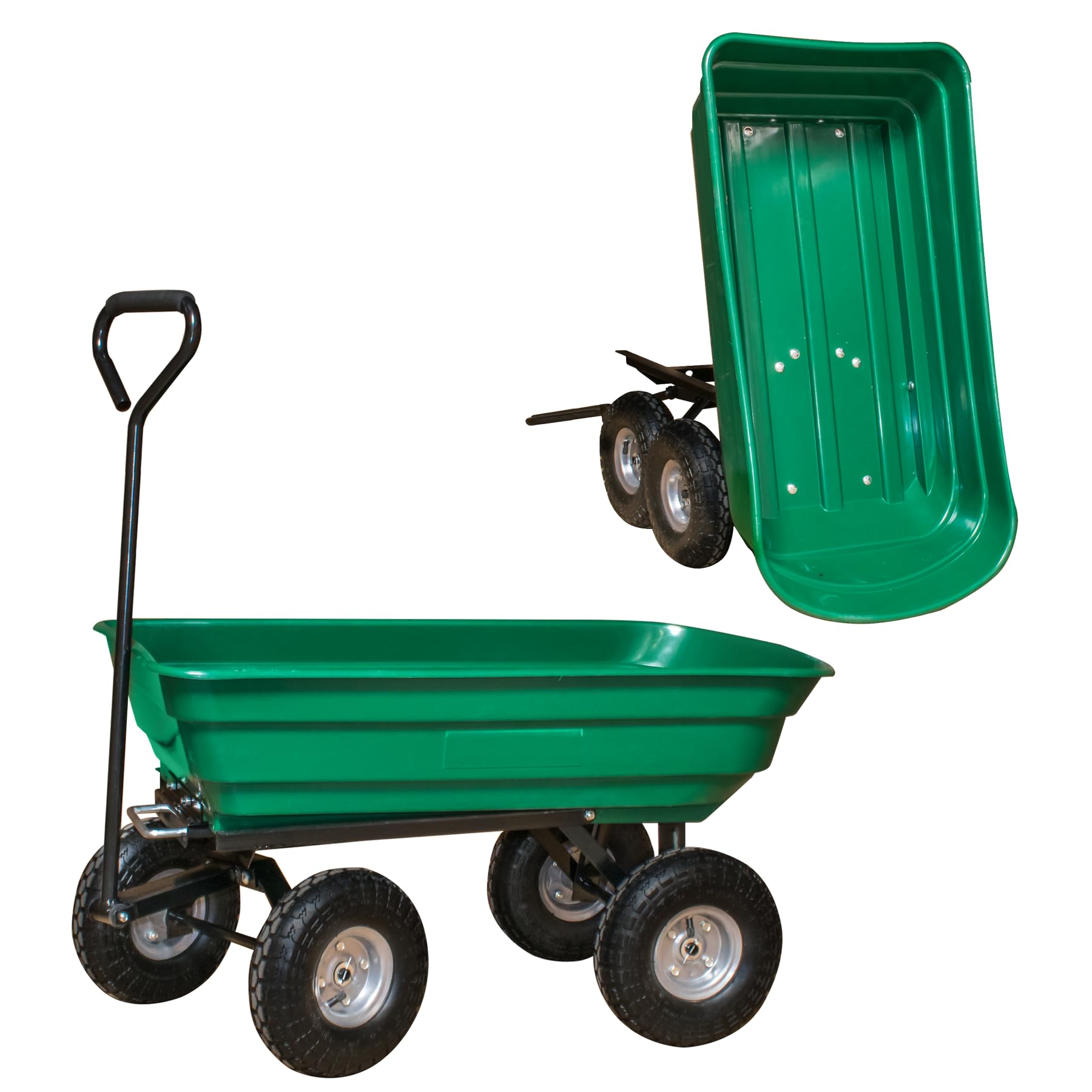Kct Green 75 Litre Garden Trolley Tipper Cart Trailer With Soft Grip Handle Pull Along Cart